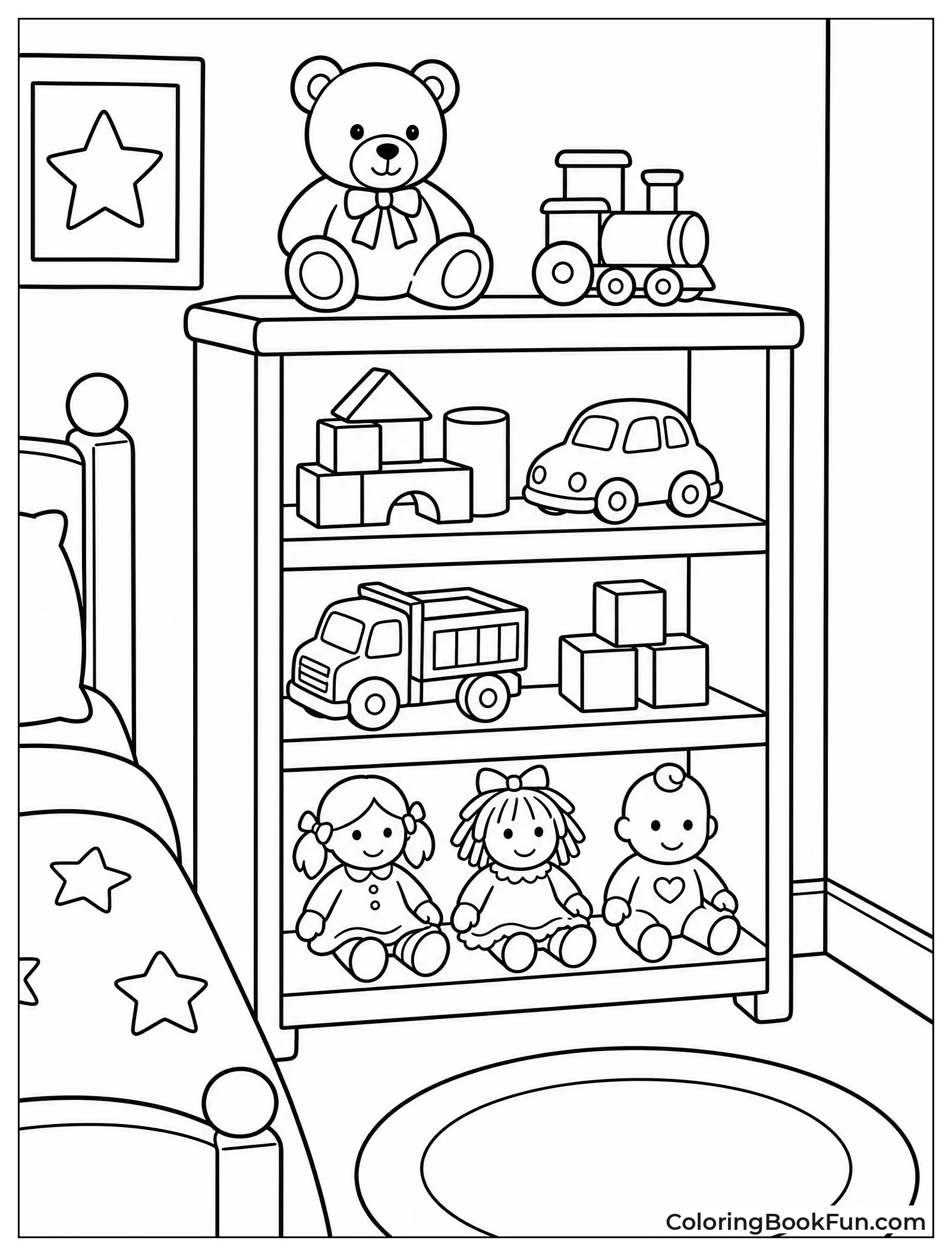 Shelf Full of Toys in Bedroom