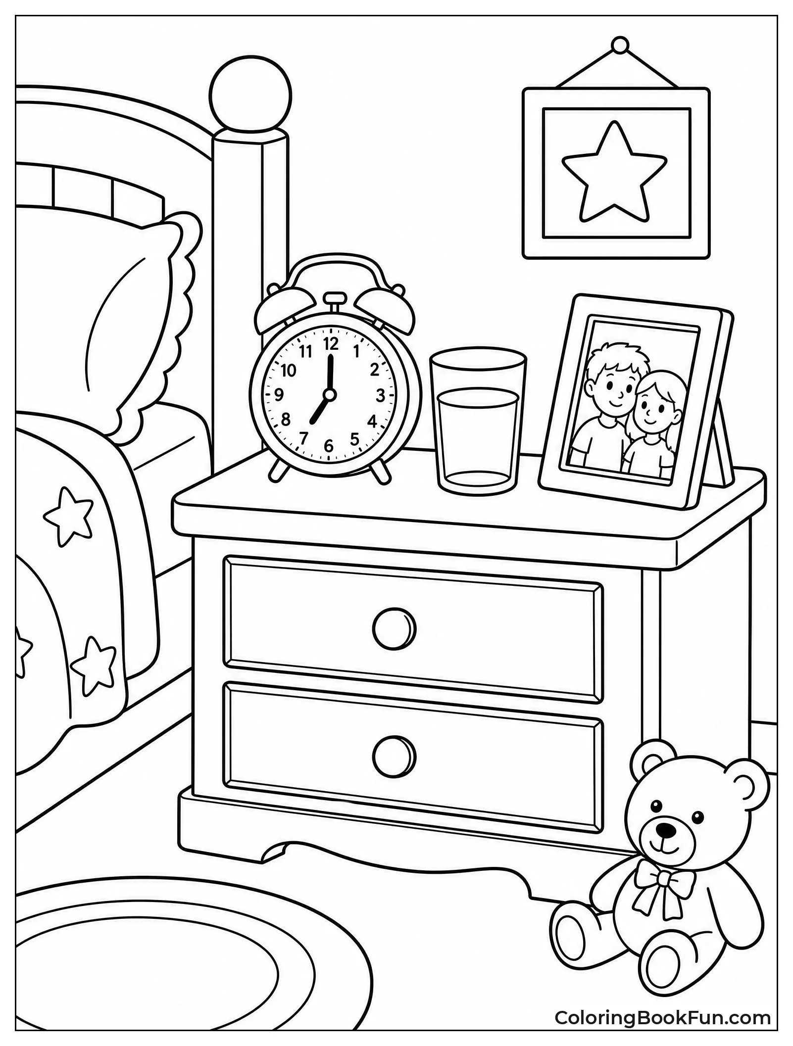 Nightstand with Clock and Water Glass