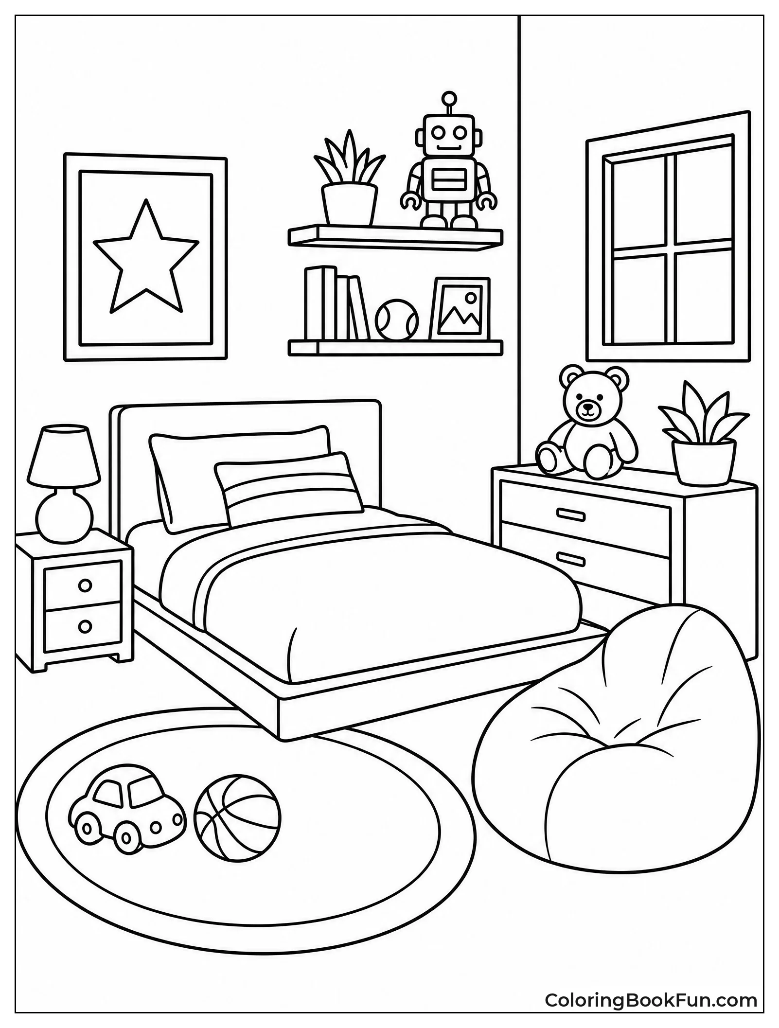 Clean Modern Bedroom with Beanbag