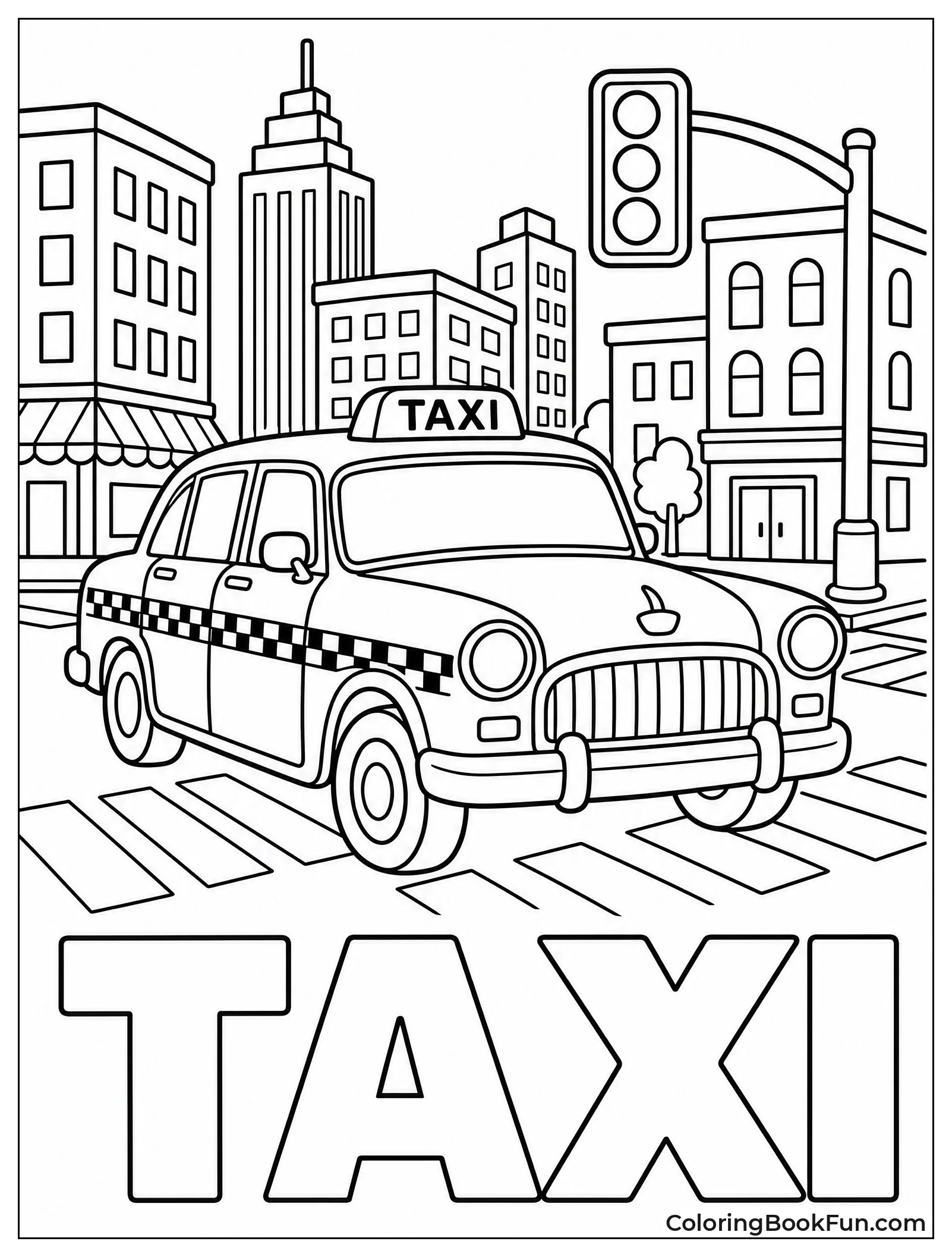 Yellow Taxi Driving Through Busy Streets