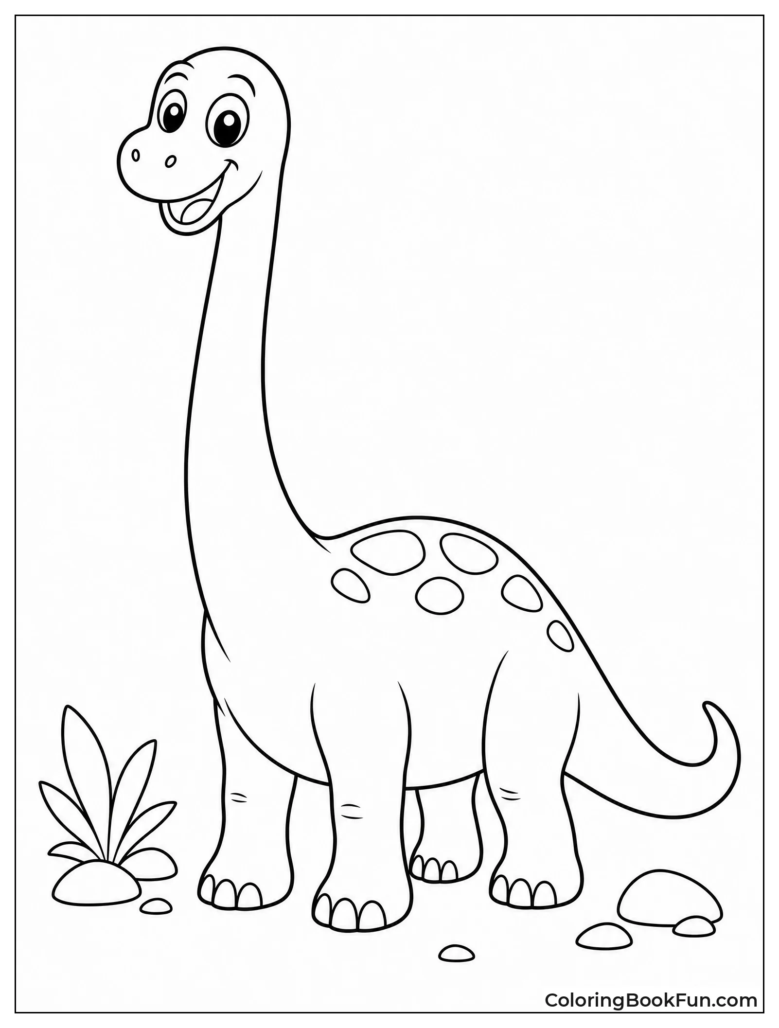 Cute Cartoon Brachiosaurus with Smile