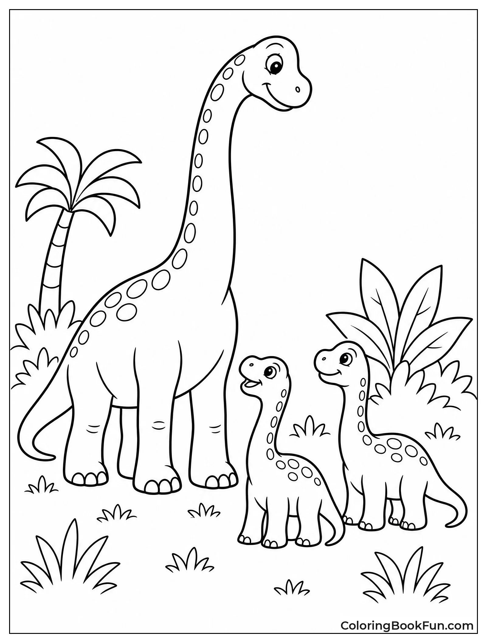Parent Brachiosaurus Watching Two Babies