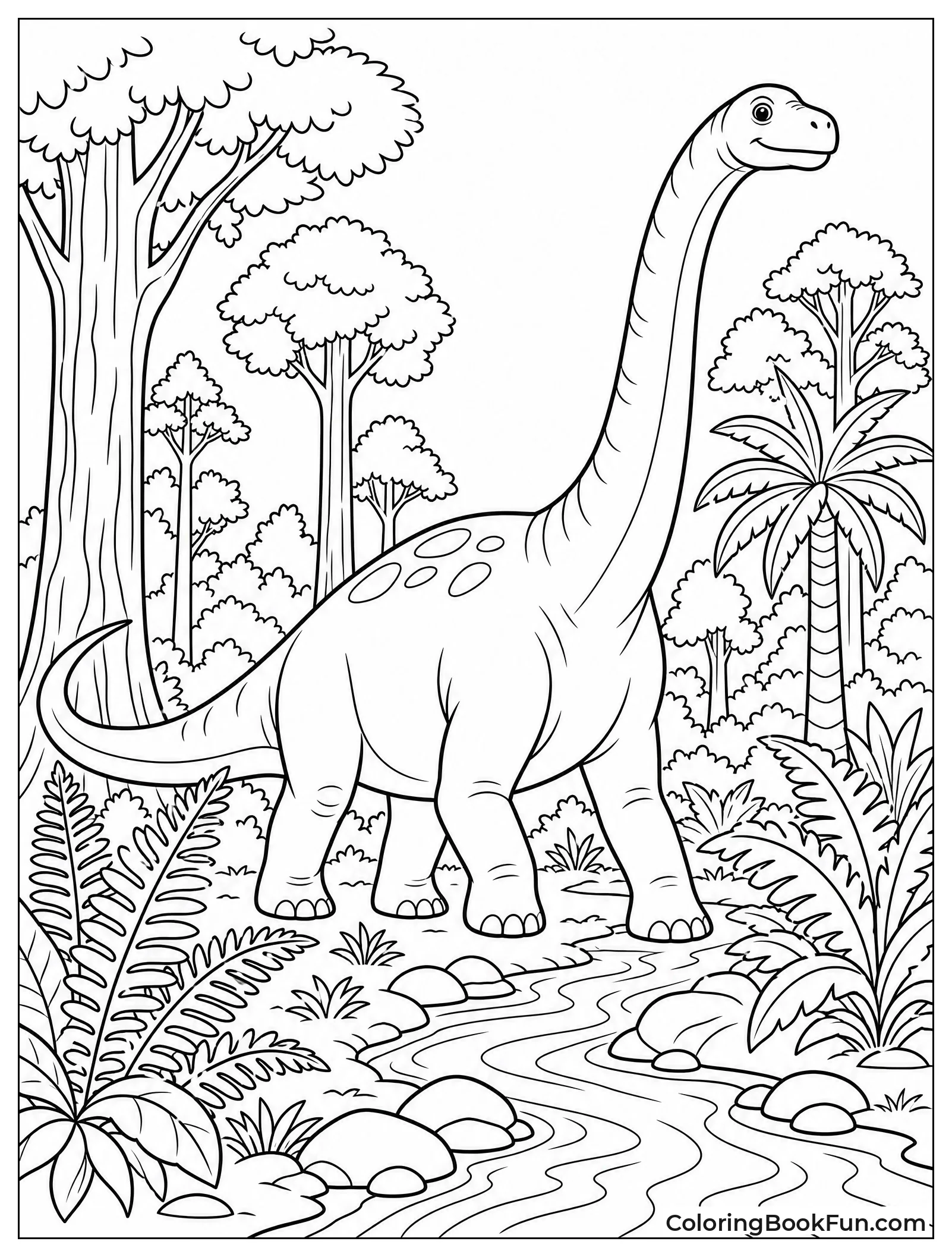 Brachiosaurus Walking through Jurassic Forest