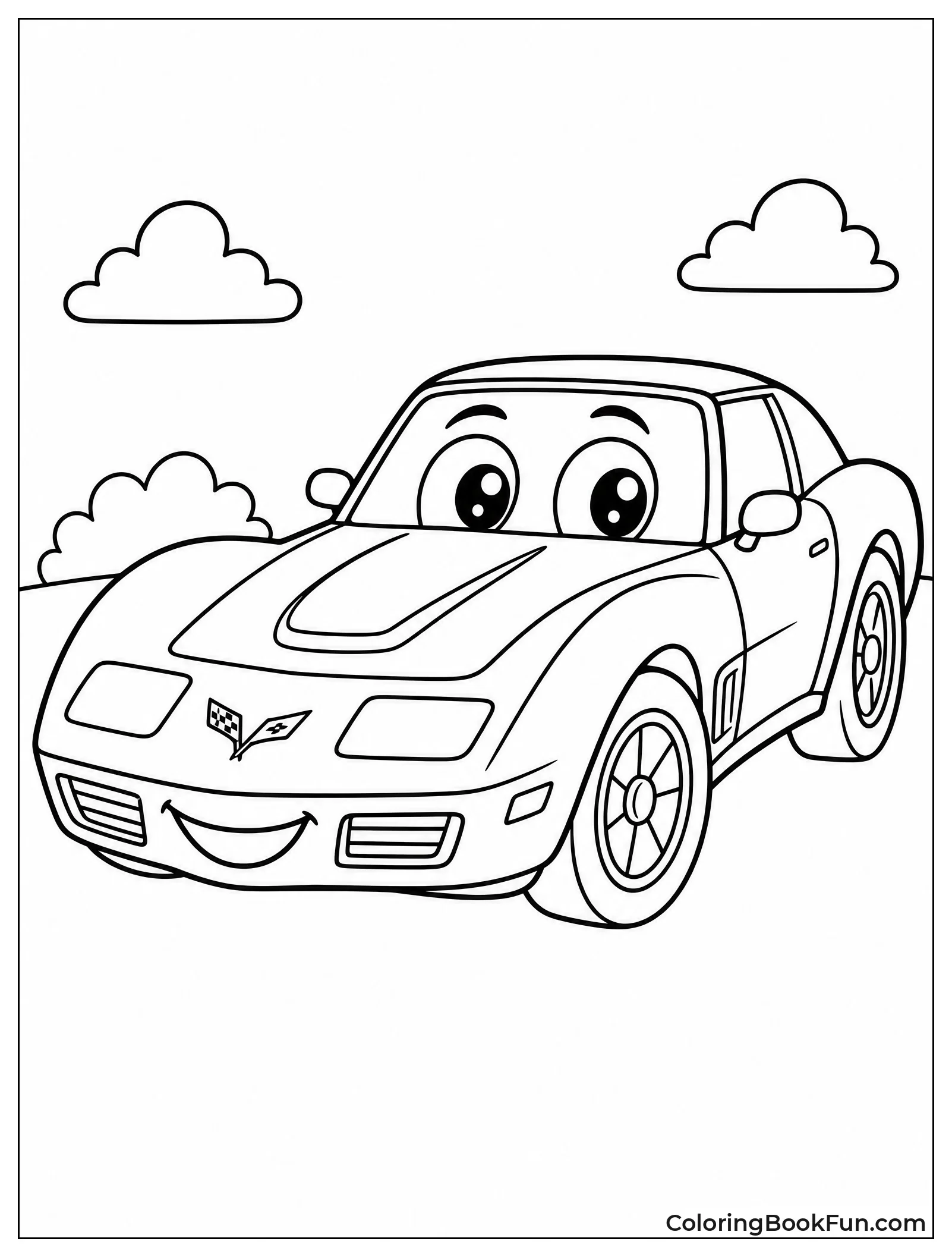 Adorable Cartoon Corvette with Eyes