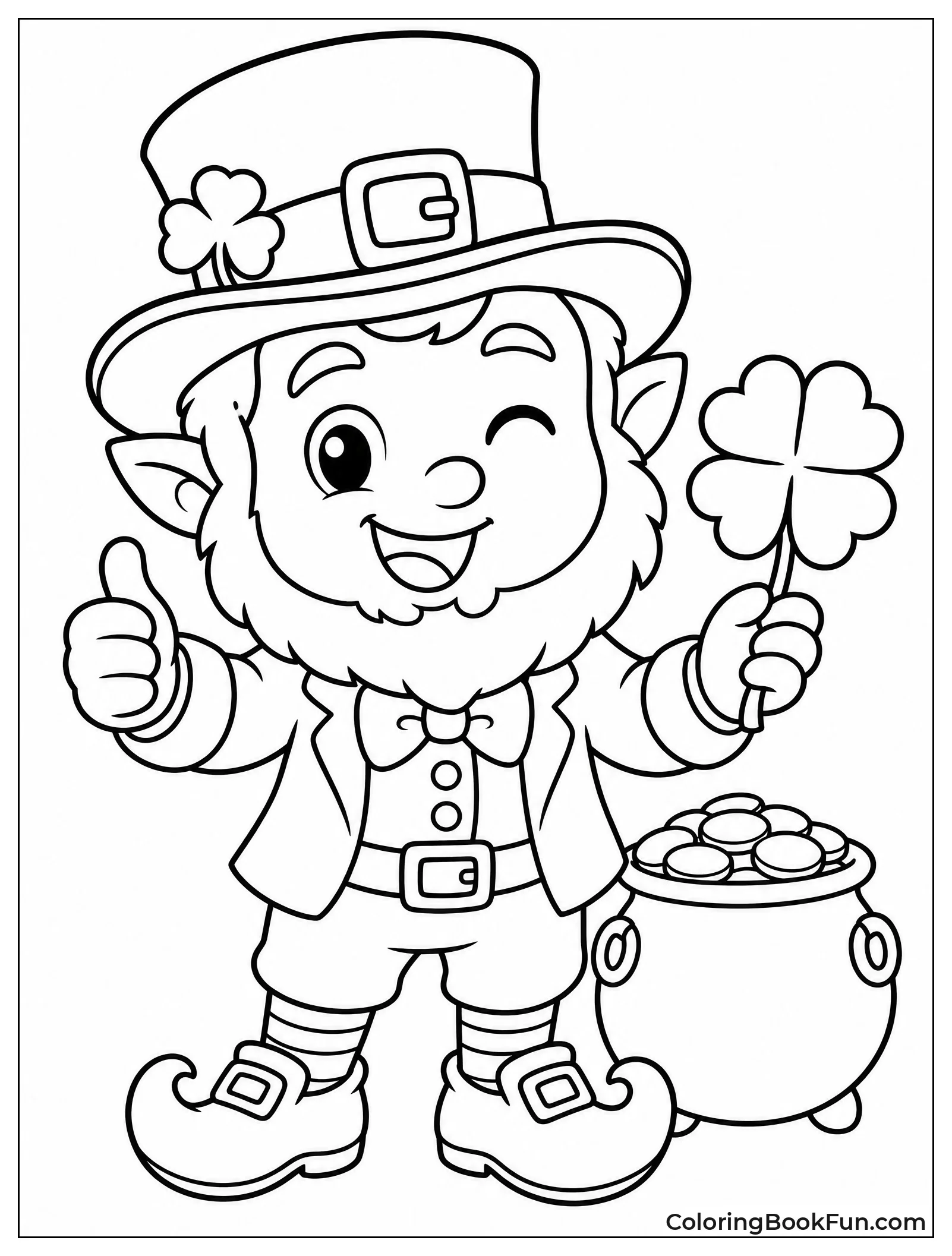 Cute Leprechaun Winking with Four Leaf Clover