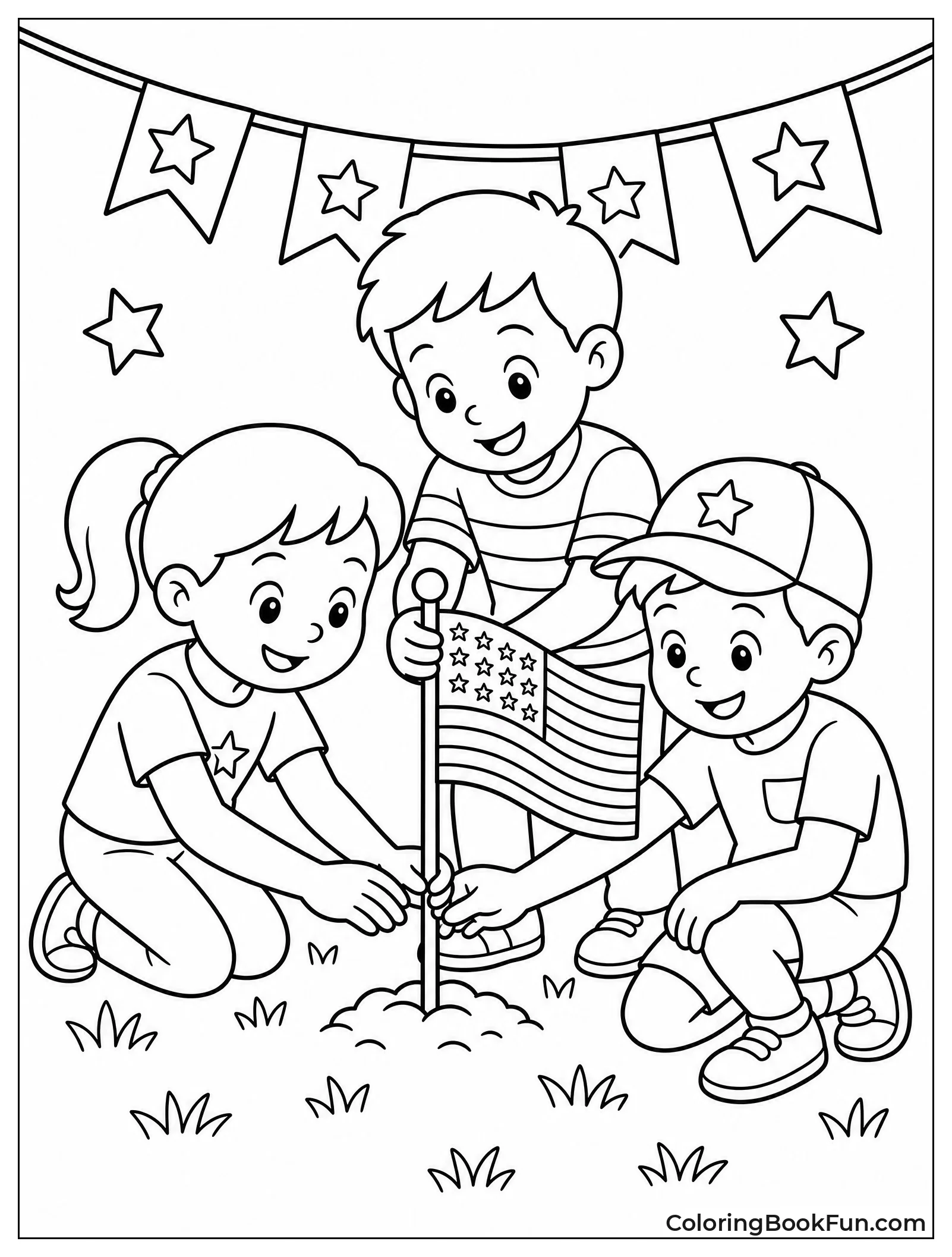 Kids Planting Flag in Ground