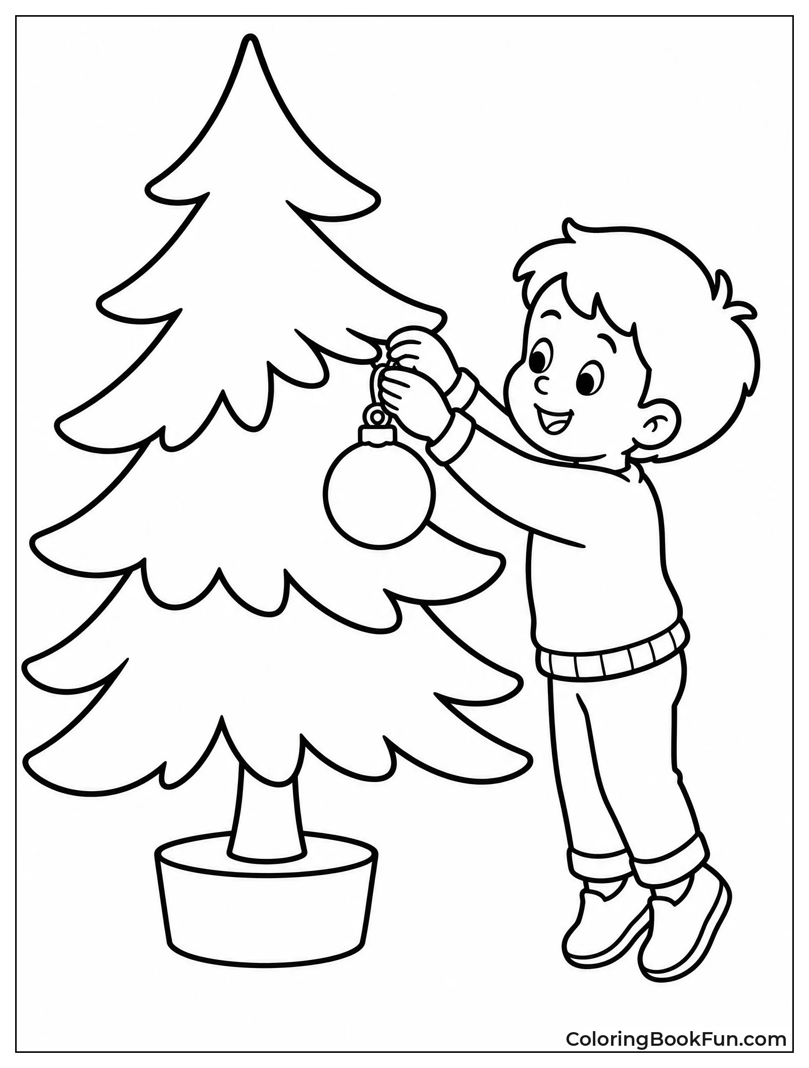 Child Reaching Up to Hang Red Bauble