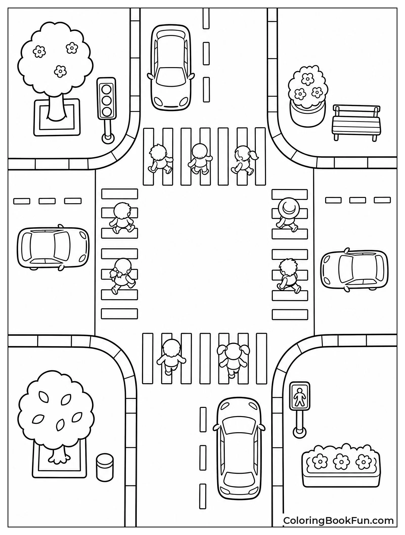 Top Down View of a Busy Intersection