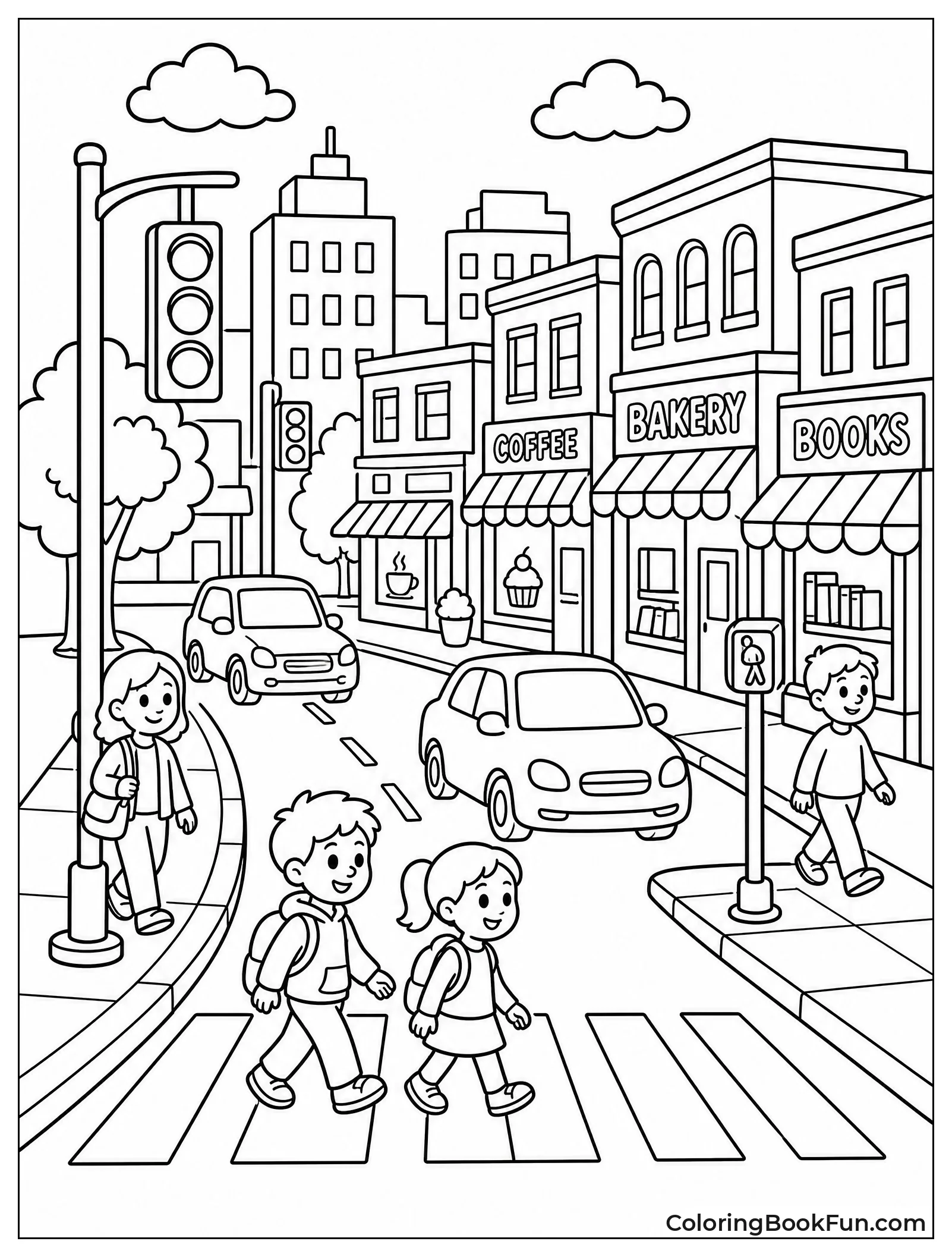 Busy Downtown Street With Cars and People