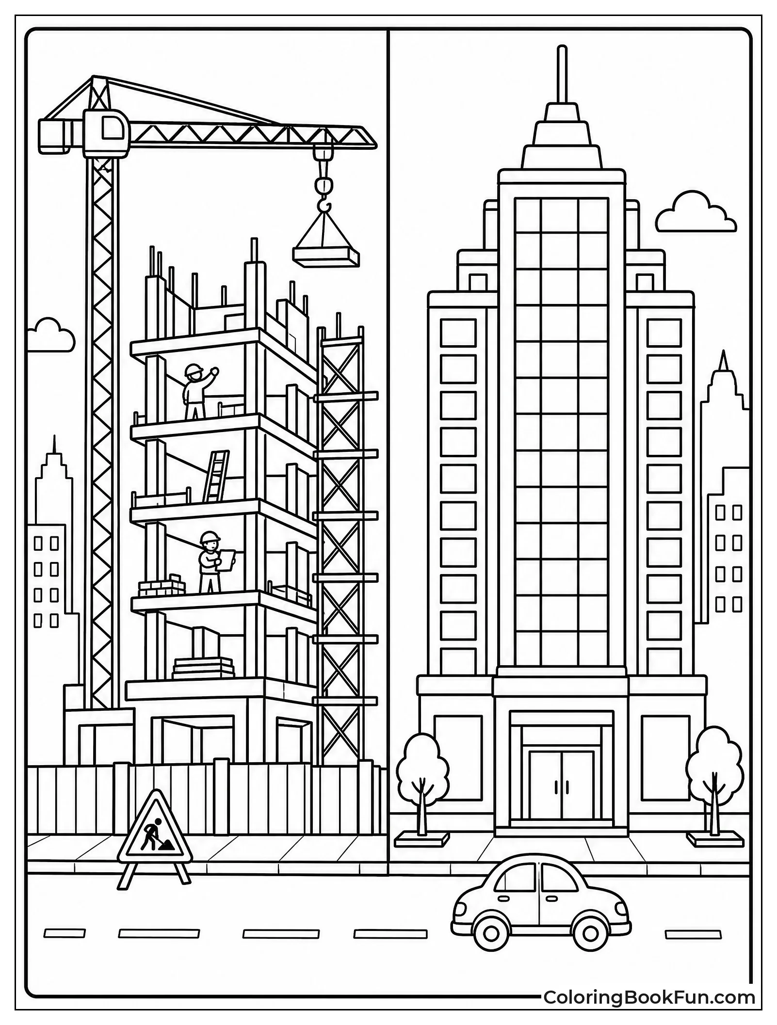 Building Changing From Construction to Finished