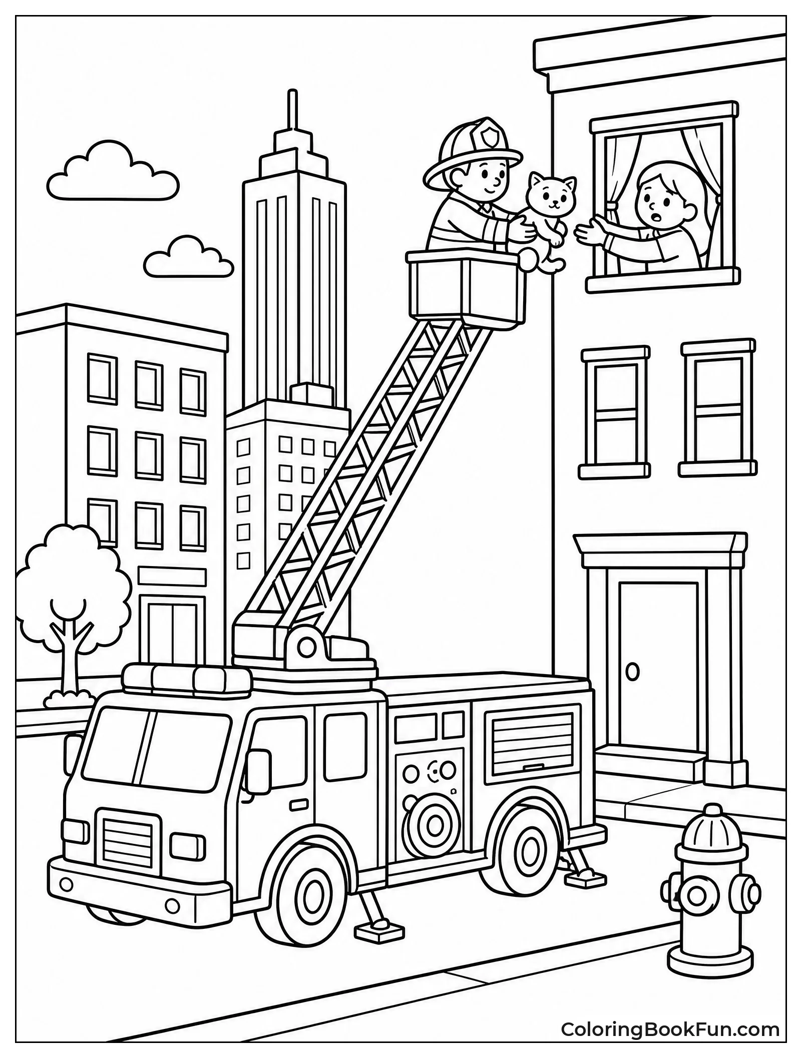 Fire Truck Extending Its Ladder for Rescue