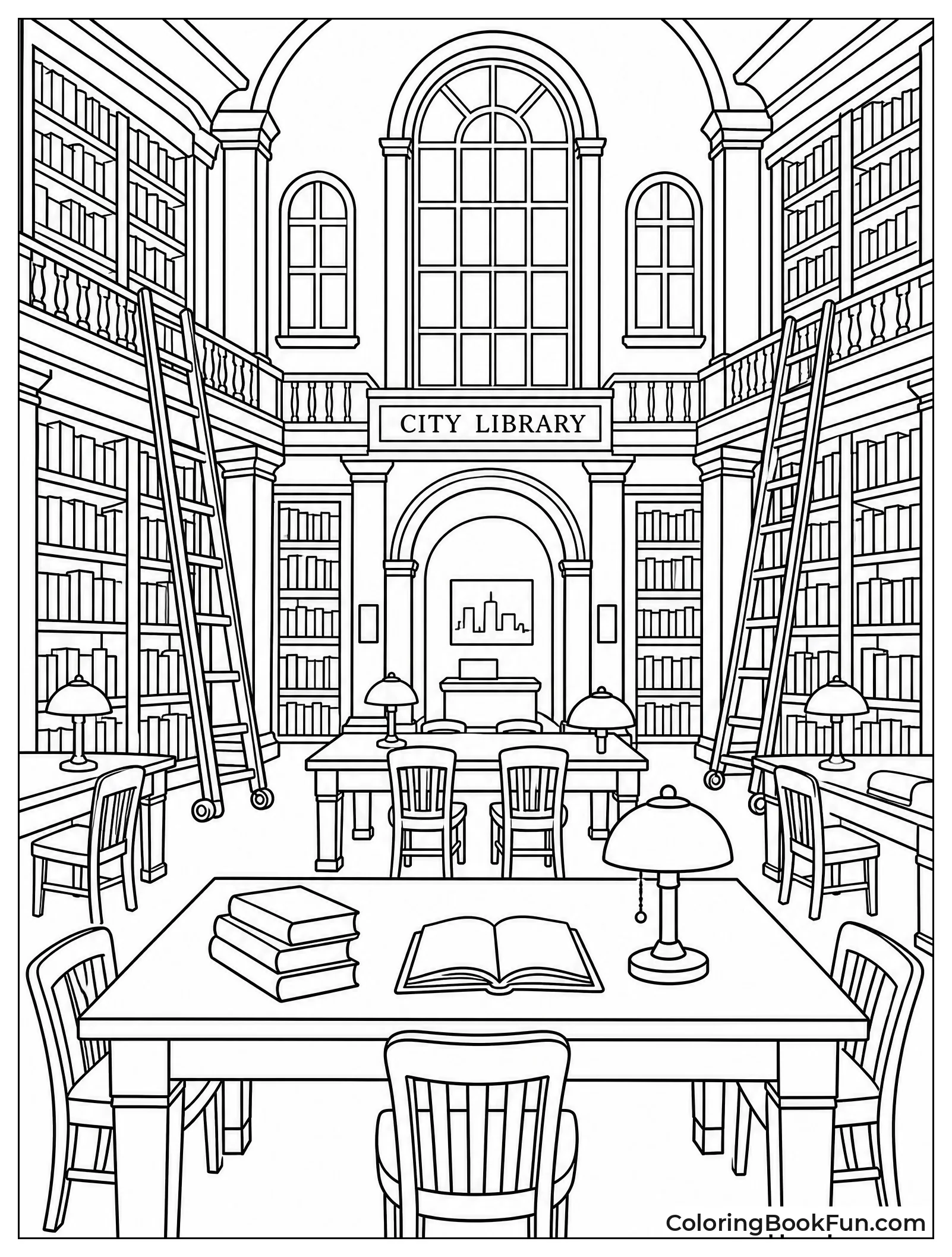 Inside a Grand City Library Hall