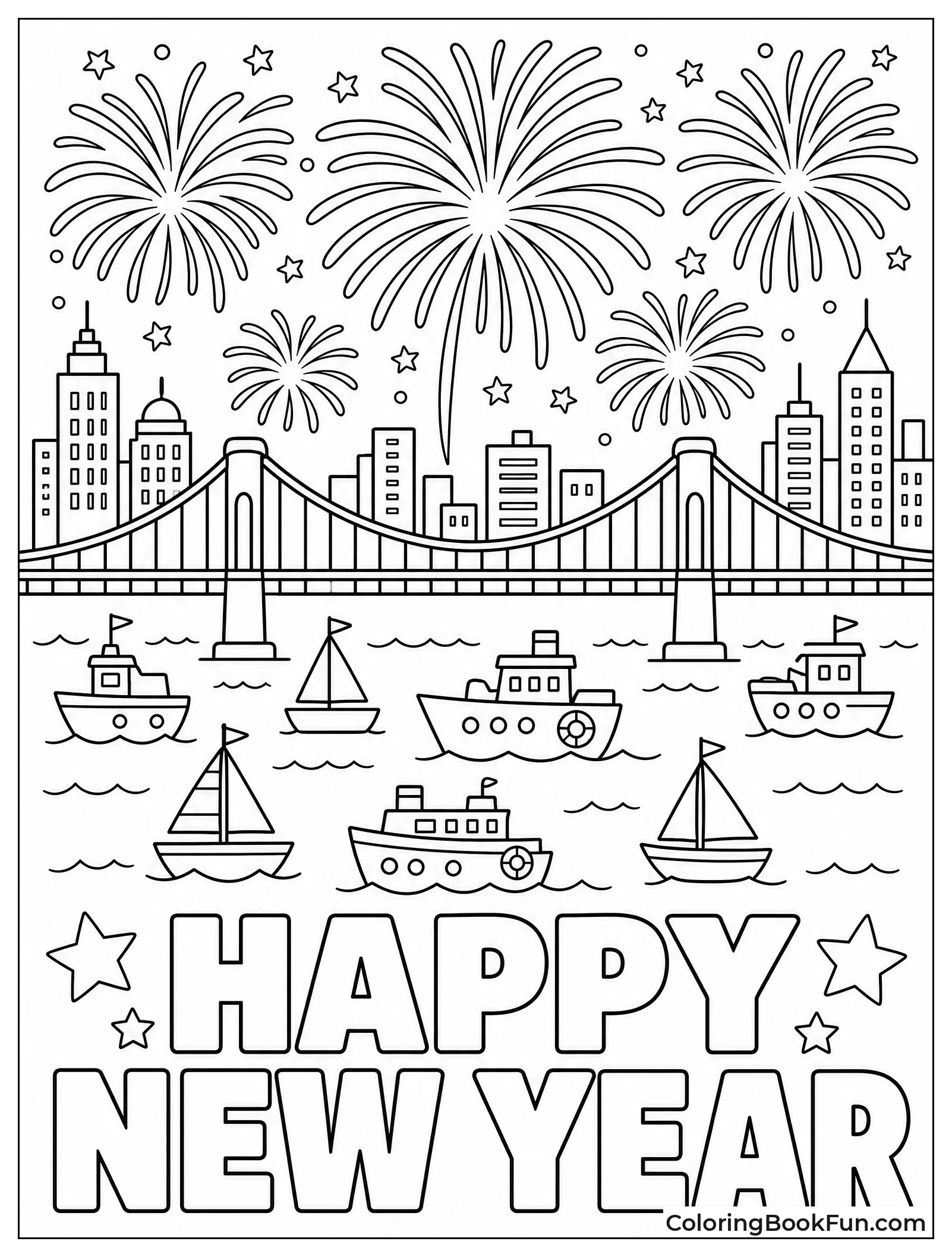 Fireworks Exploding Over the City Harbor