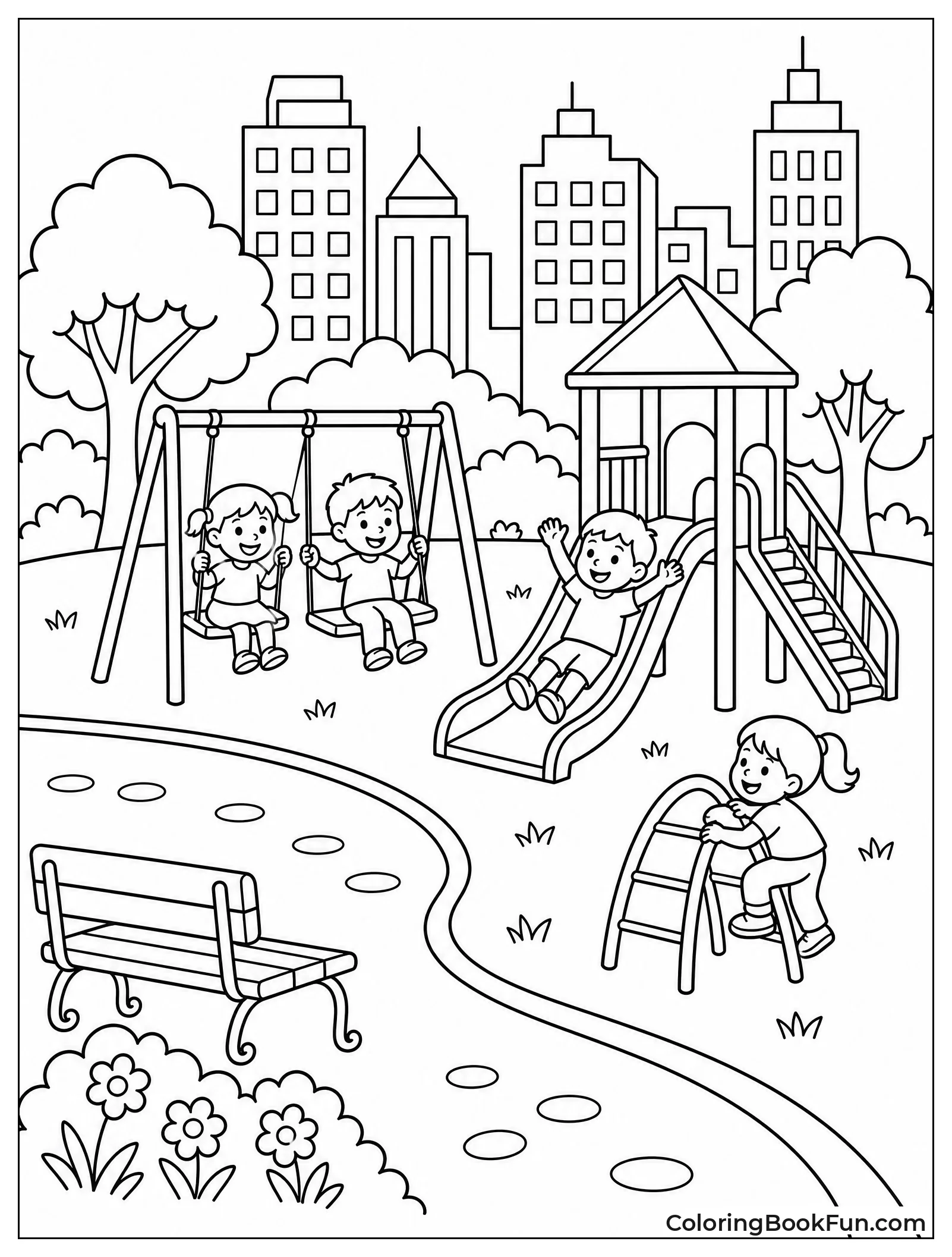 Kids Playing at a City Park
