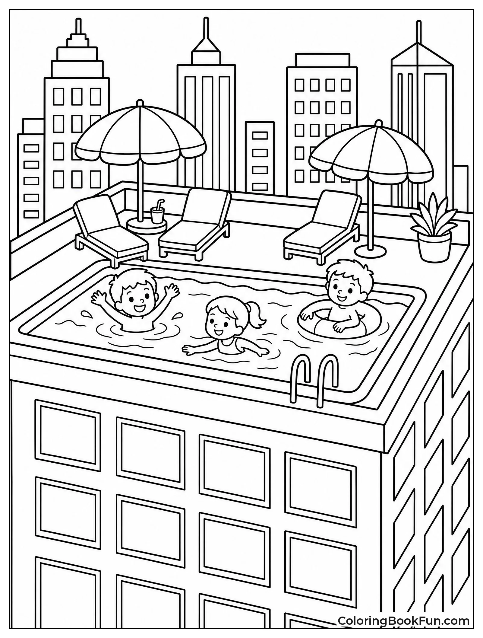 Friends Swimming at a Rooftop Pool