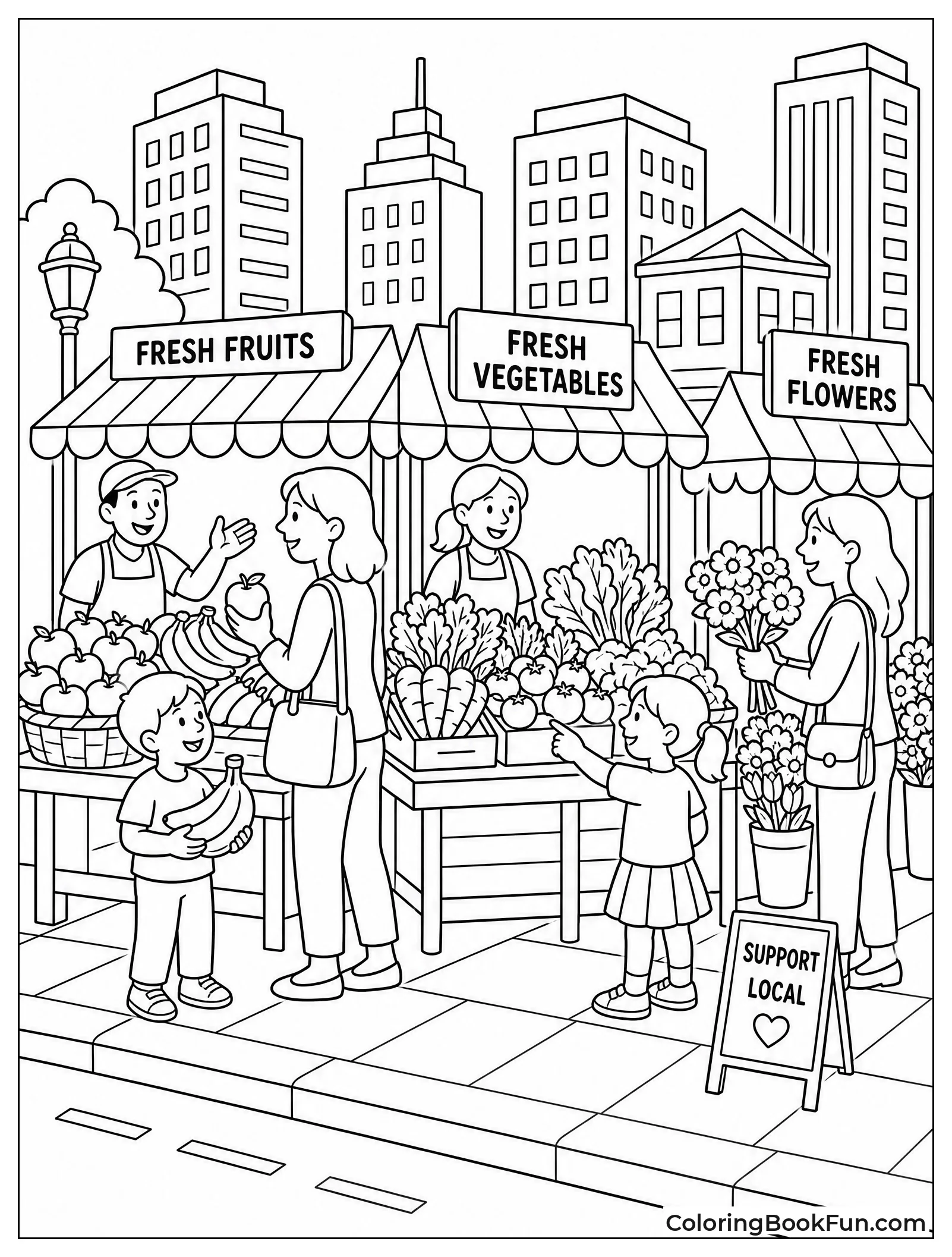 Shopping at a Sidewalk Farmers Market