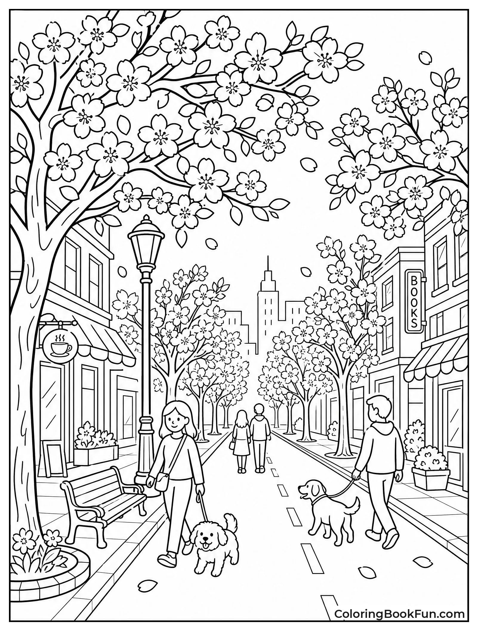 Cherry Blossoms Lining a City Street