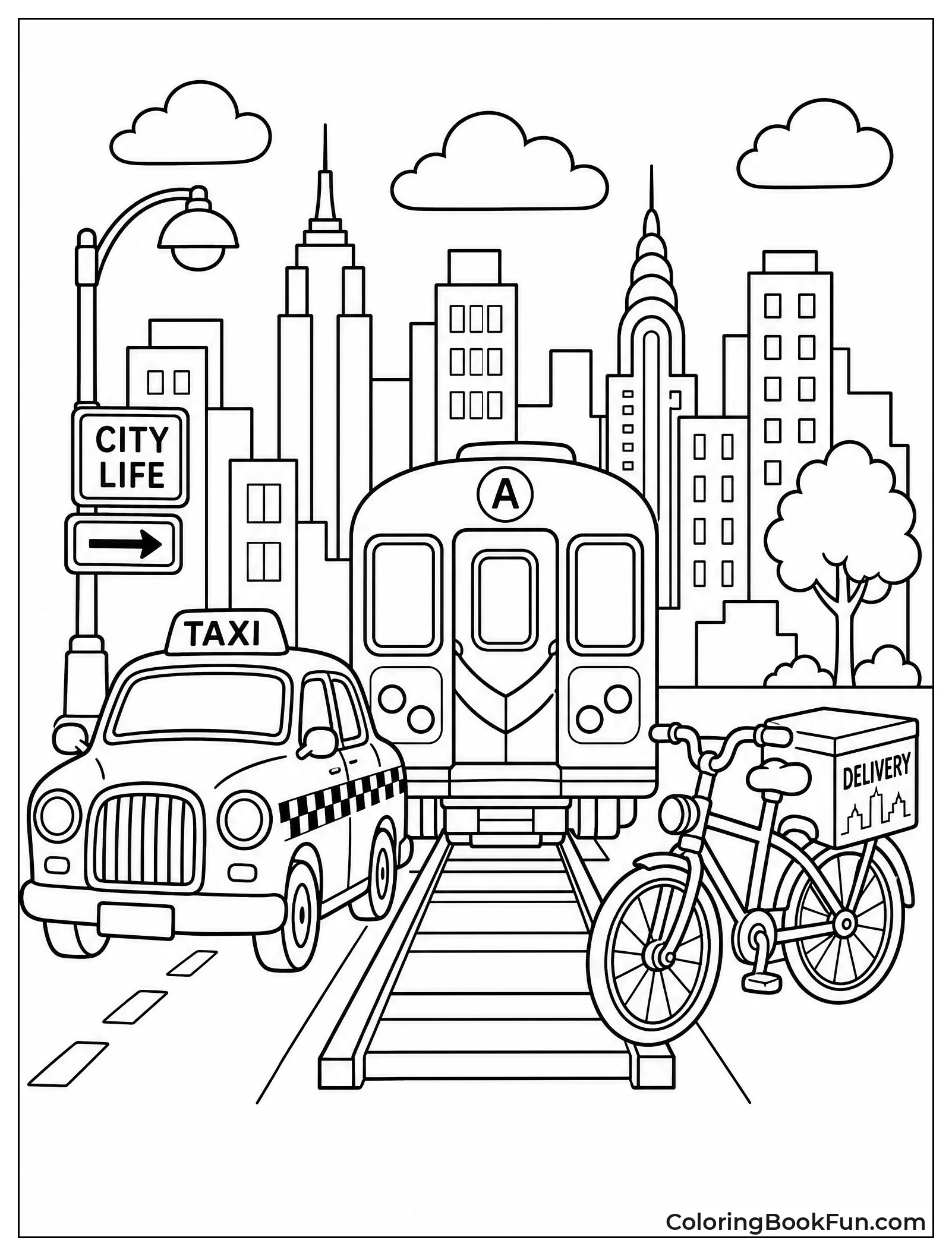 Yellow Taxi Subway Car and Bicycle