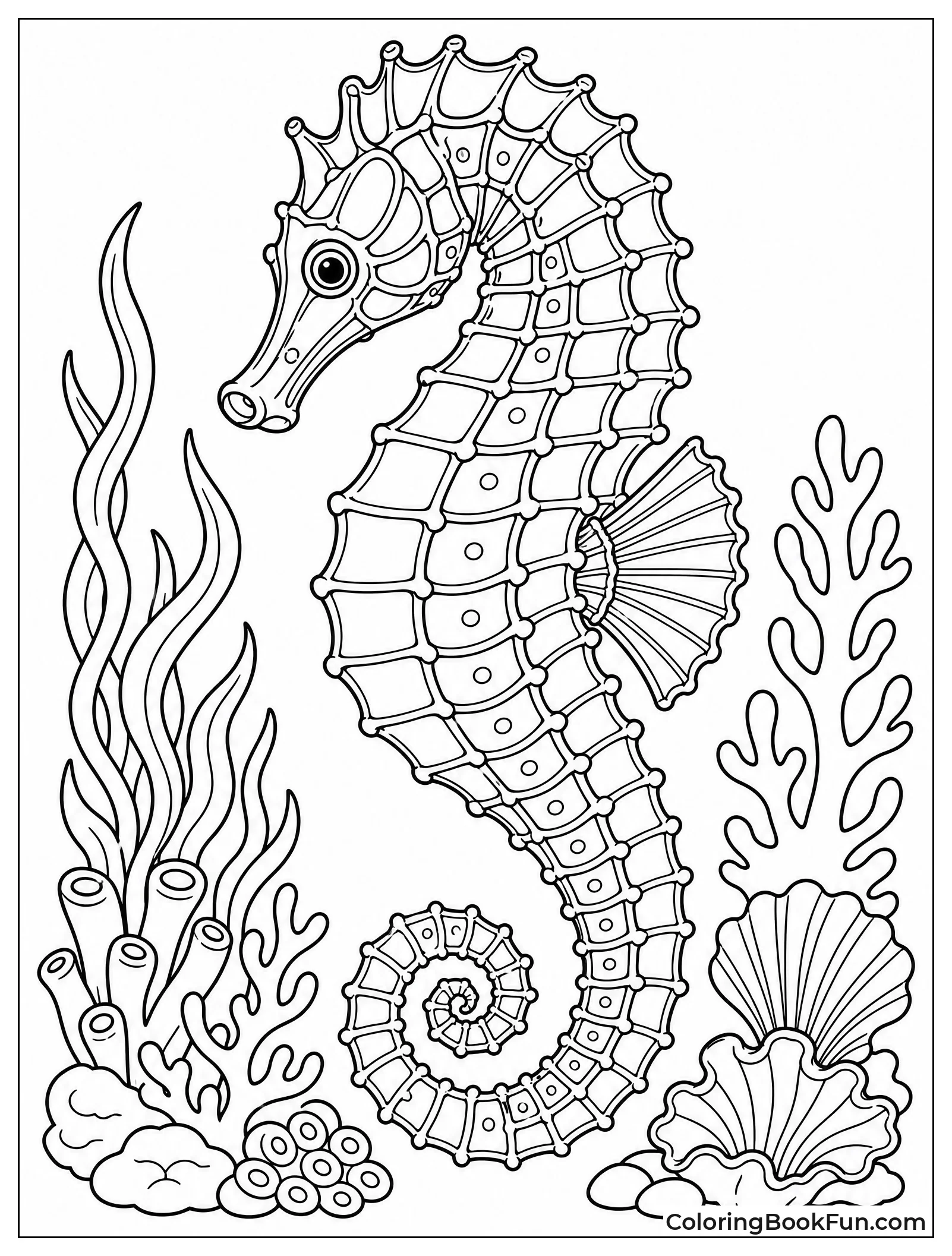 Detailed Seahorse Among Coral Reef