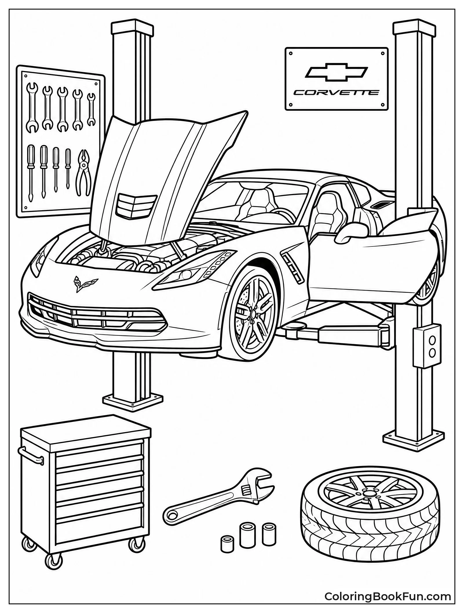 Corvette Being Repaired in Shop