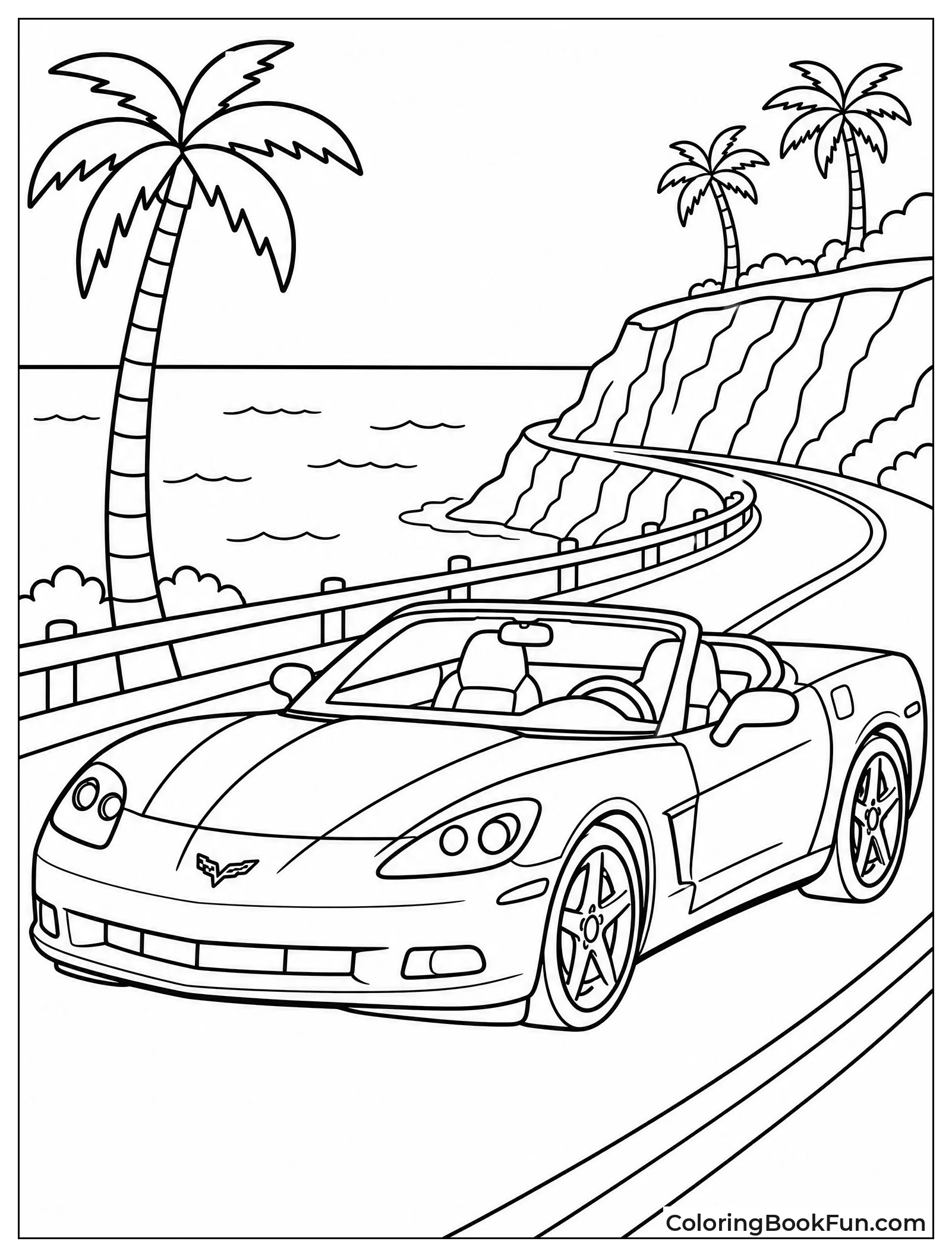 Convertible Driving by Ocean Cliff
