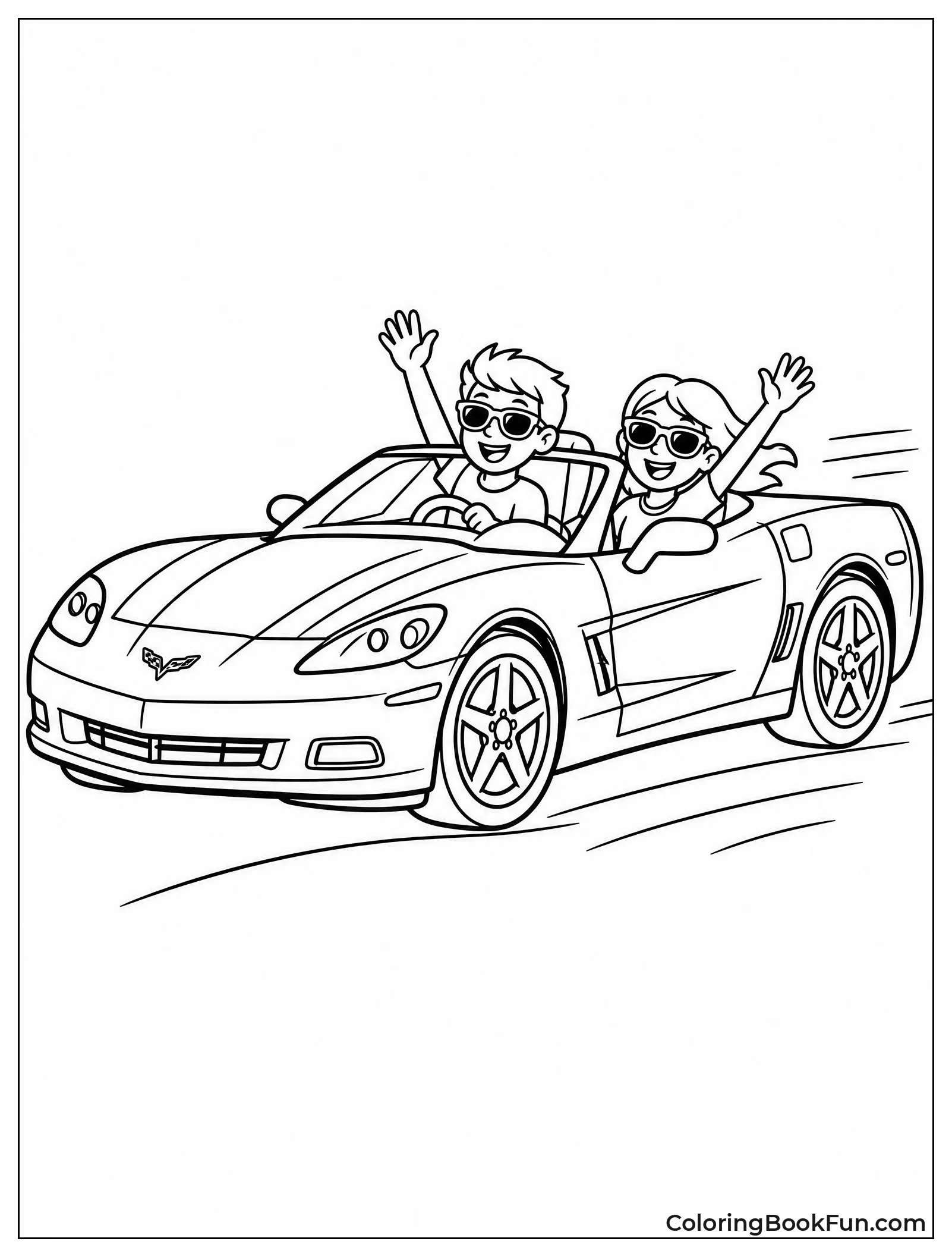 Kids Waving from Convertible Corvette