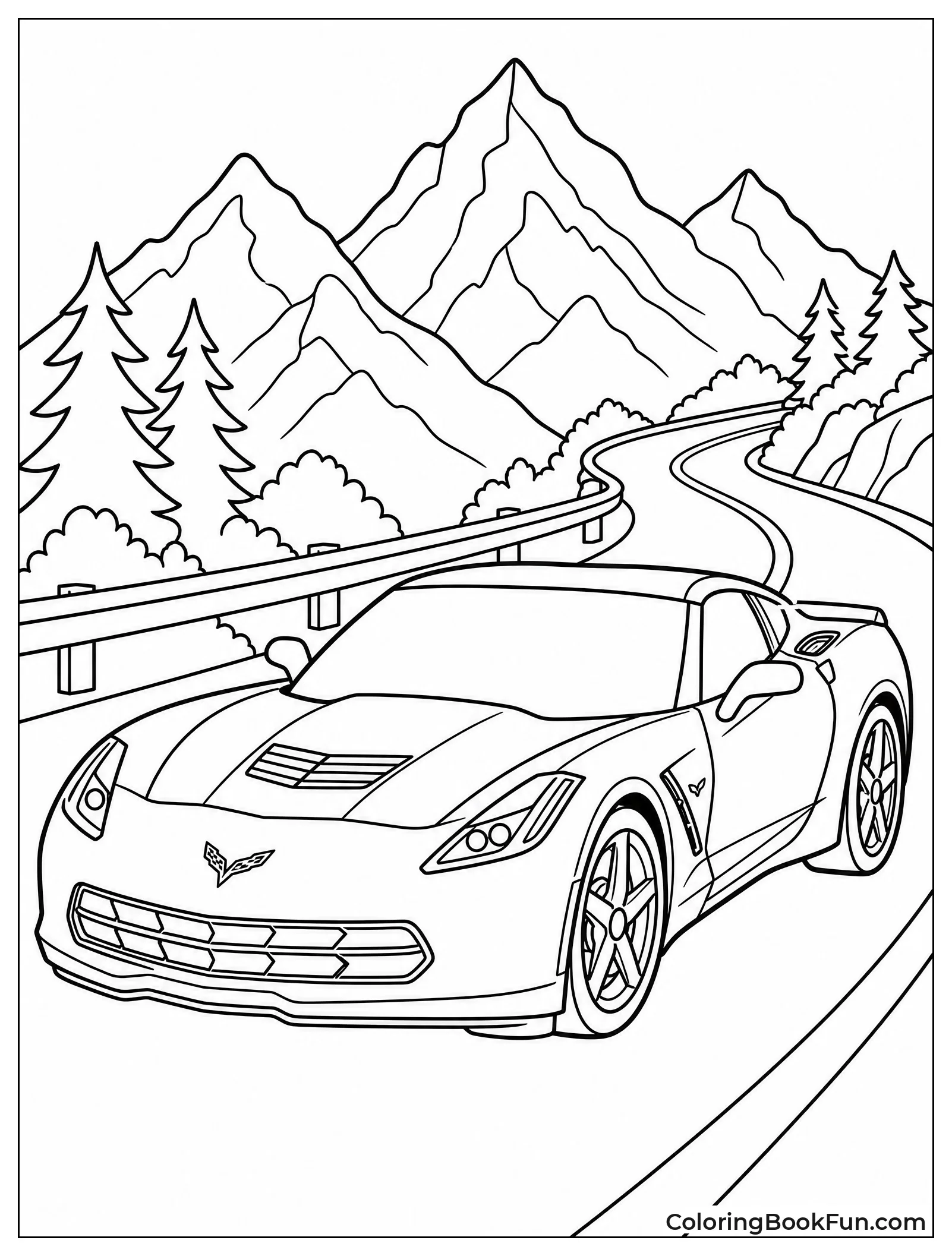 Corvette Winding through Mountain Roads