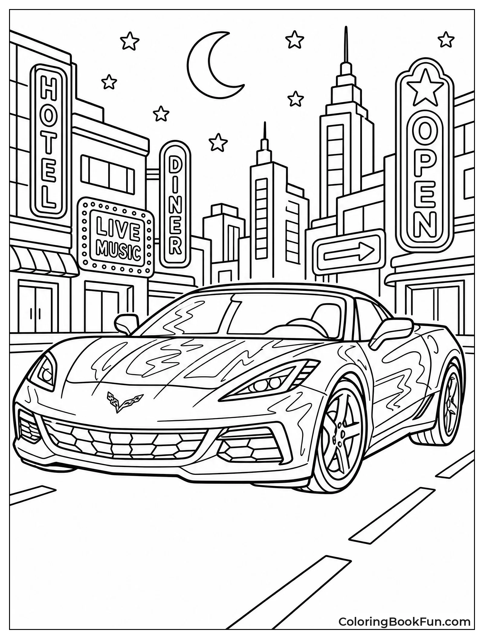 Corvette Driving in Neon City