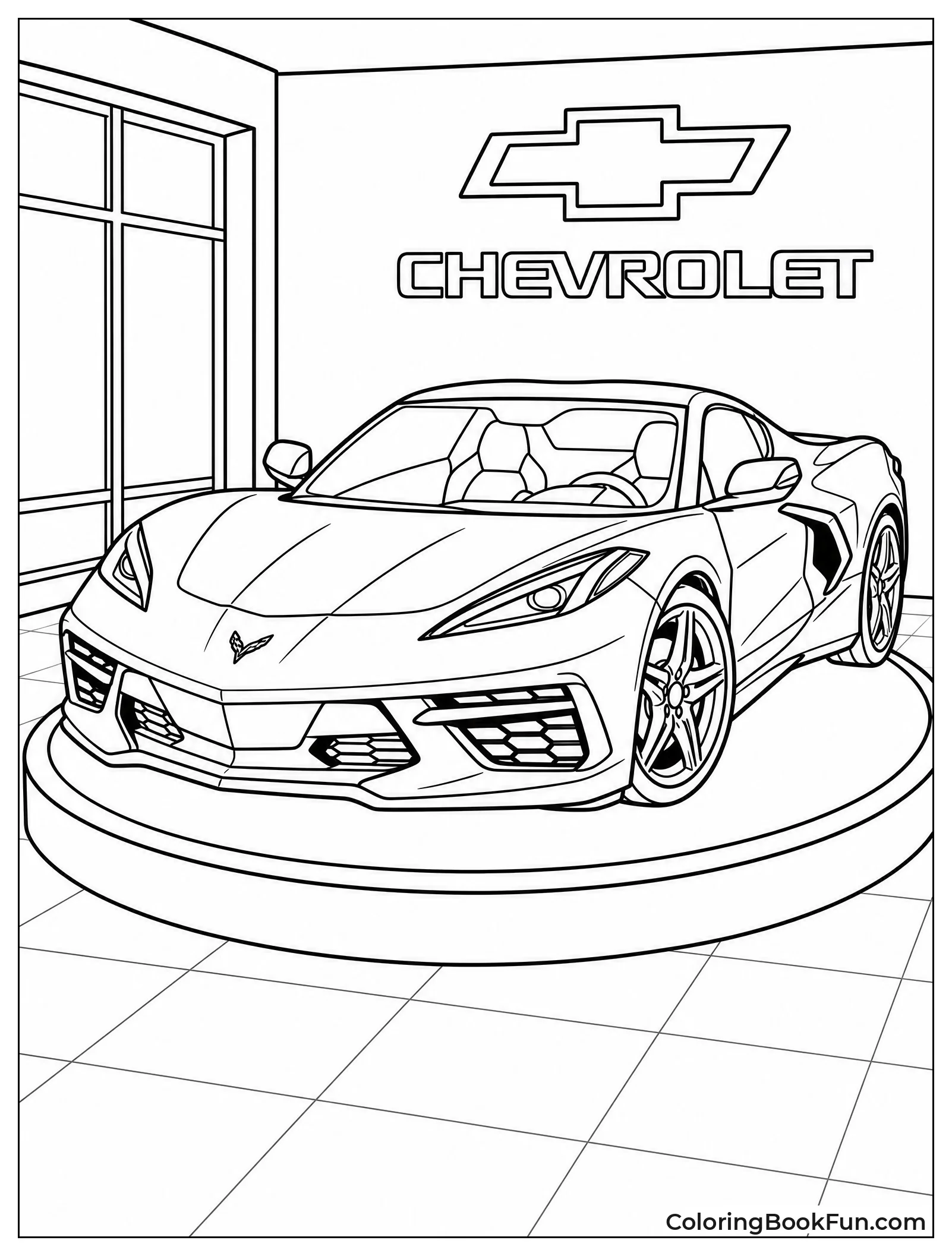 Shiny Corvette on Rotating Platform