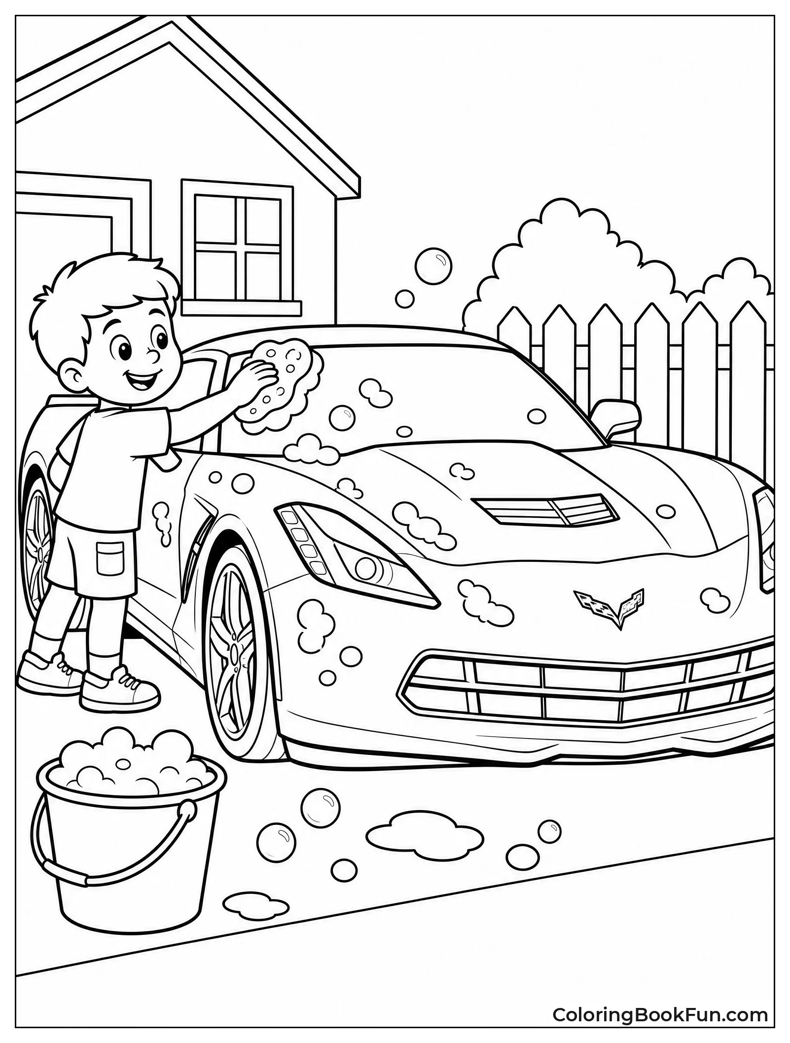 Child Washing Corvette with Sponge