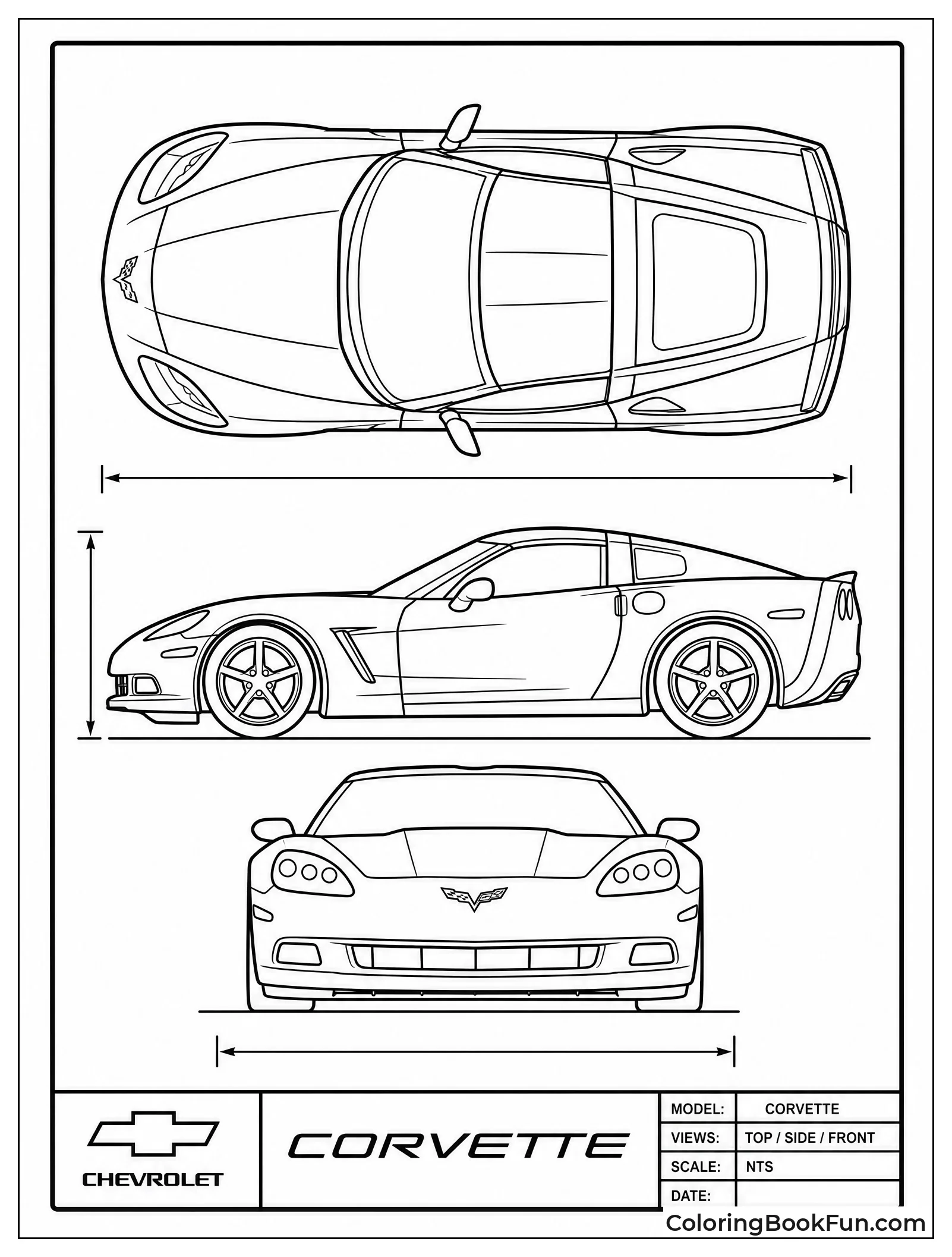 Blueprint Views of Corvette Design