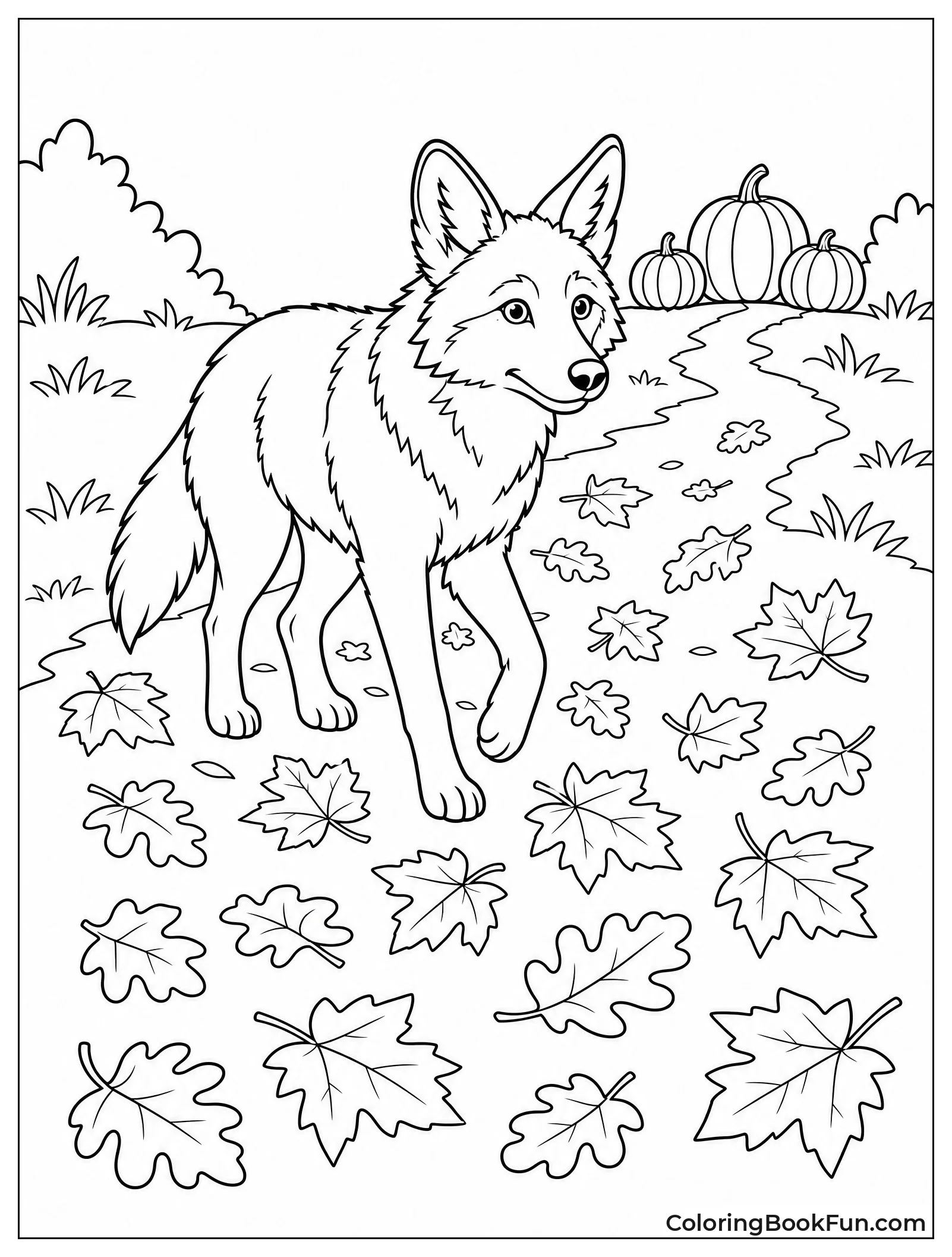 Coyote Walking Through Fallen Leaves
