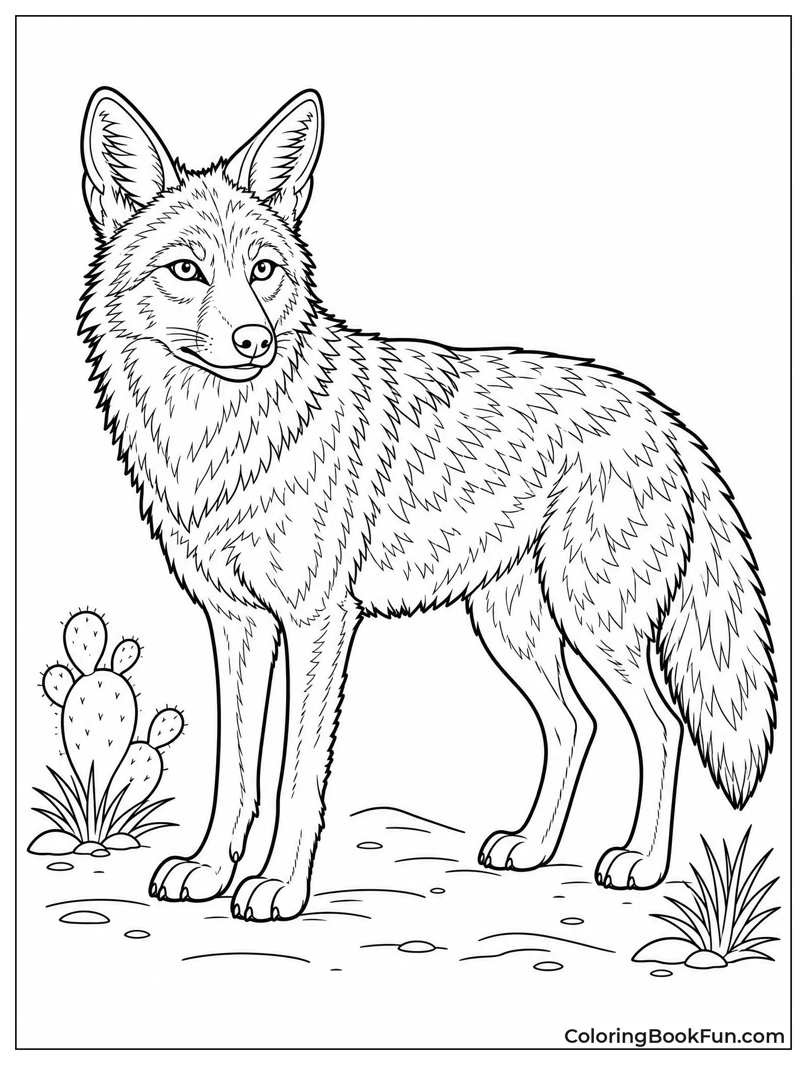 Coyote with Detailed Fur Lines
