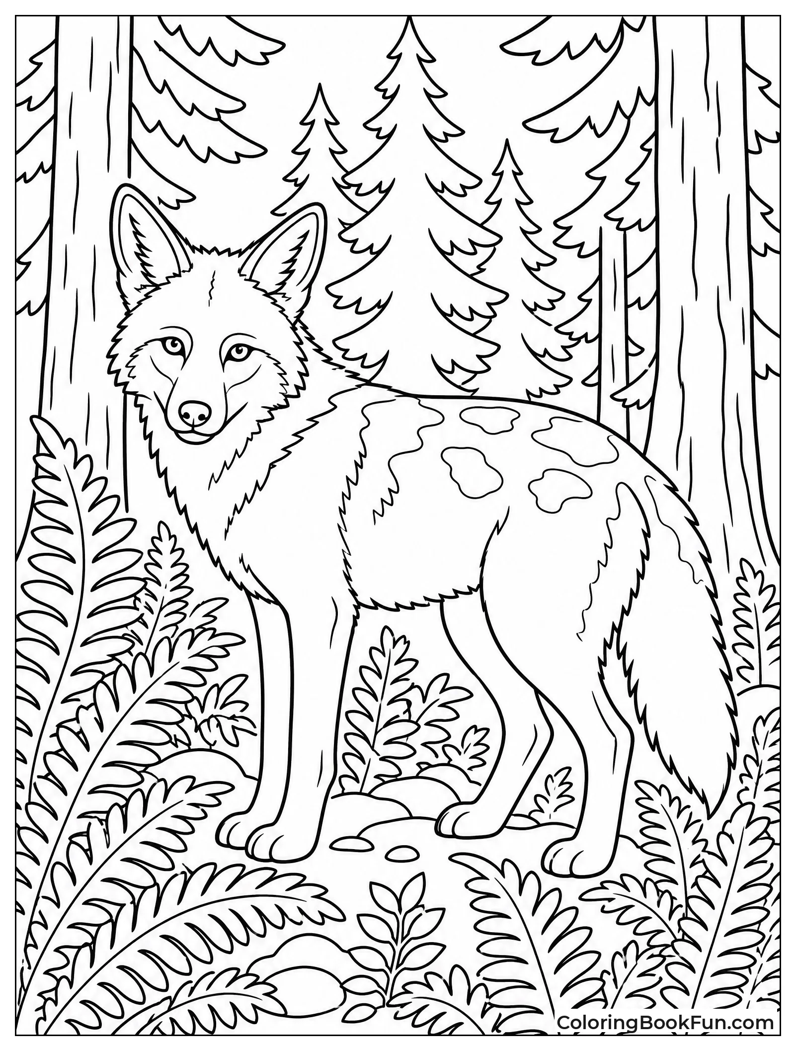 Coyote Walking Through Tall Pines