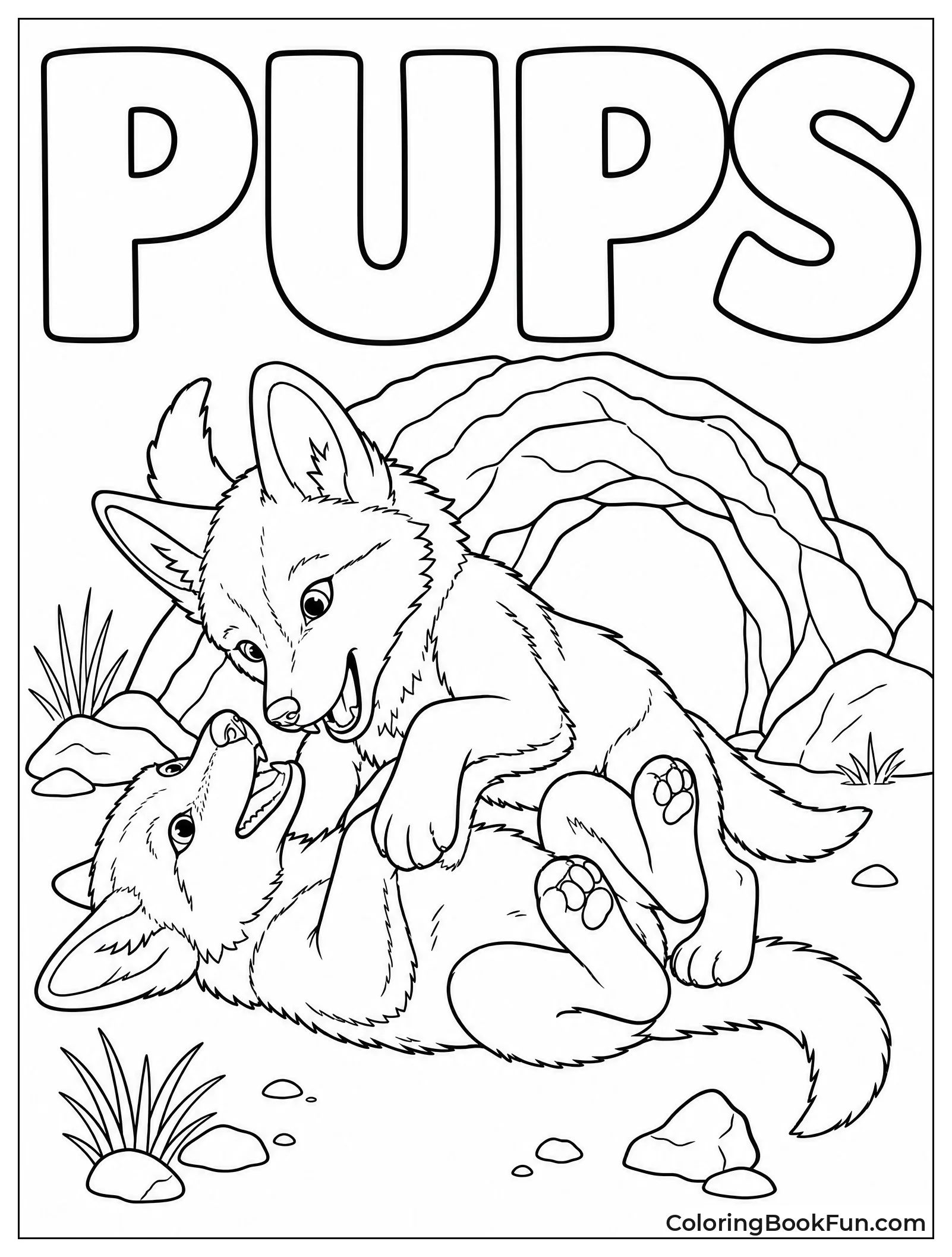 Pups Wrestling Near Their Den