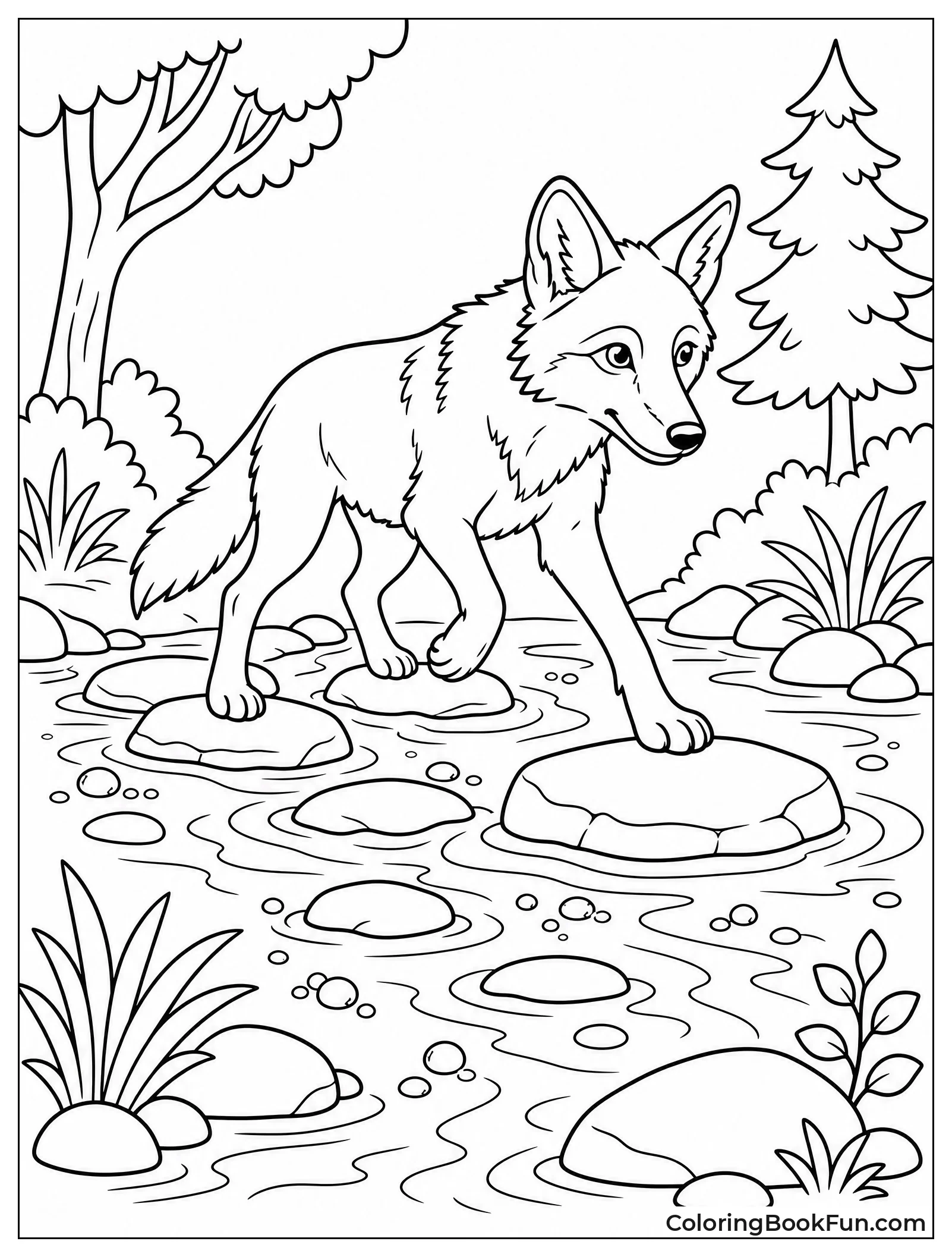 Coyote Crossing Stream on Stones