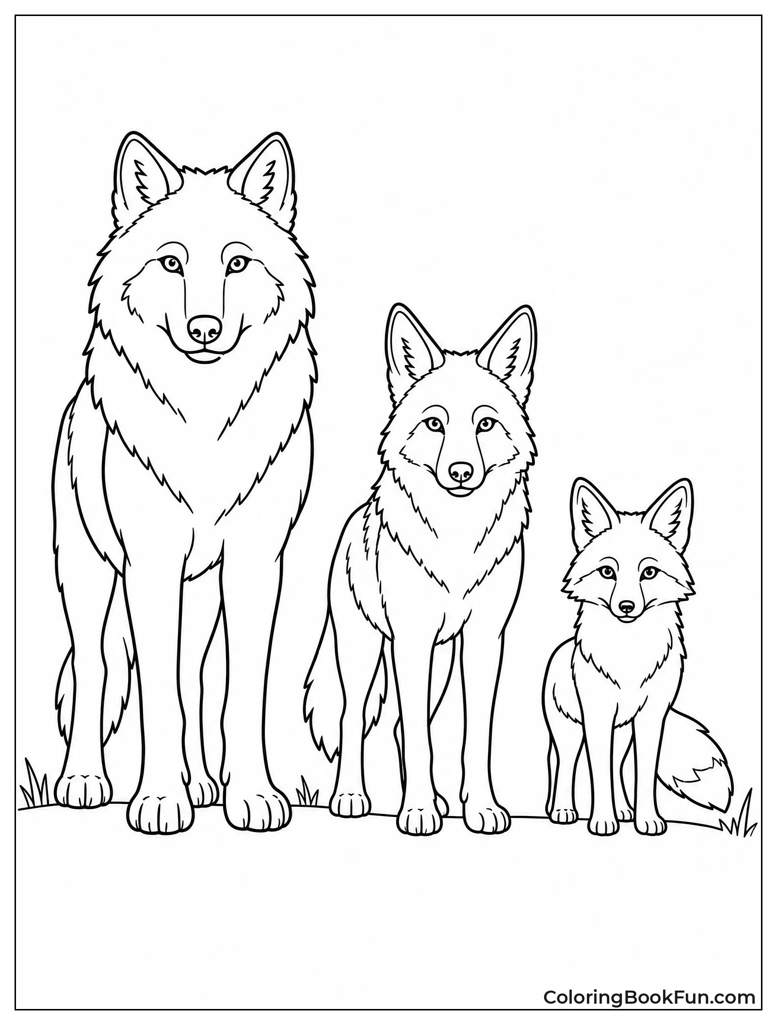Coyote Beside Wolf and Fox
