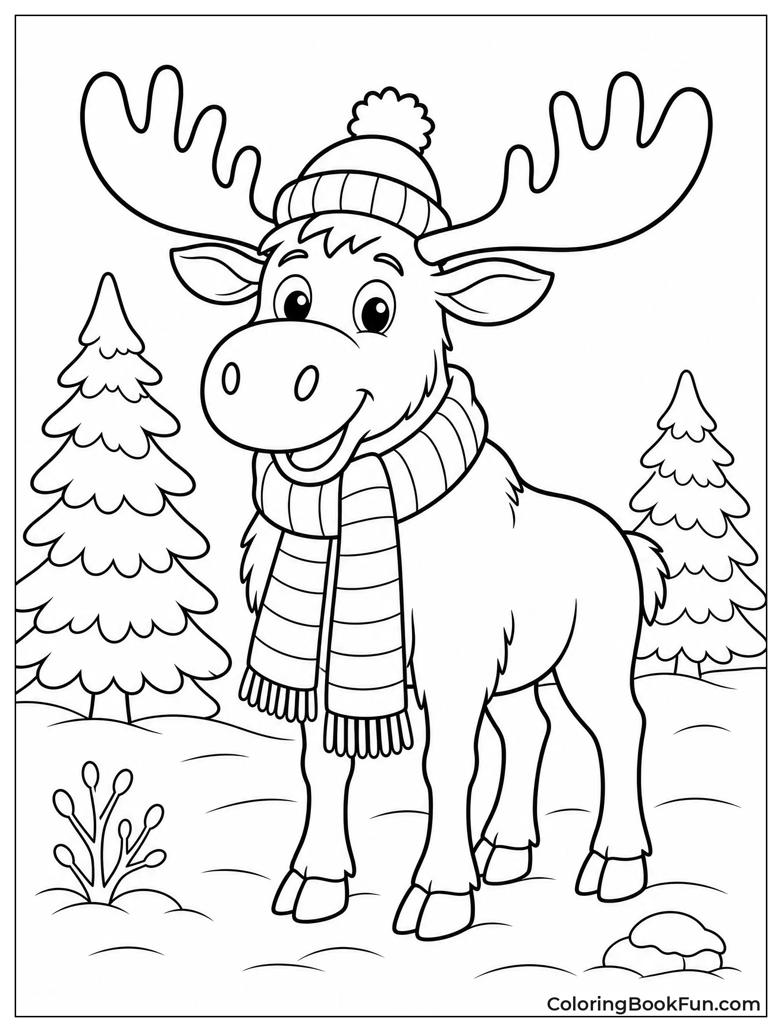 Cozy Moose Wearing Winter Scarf