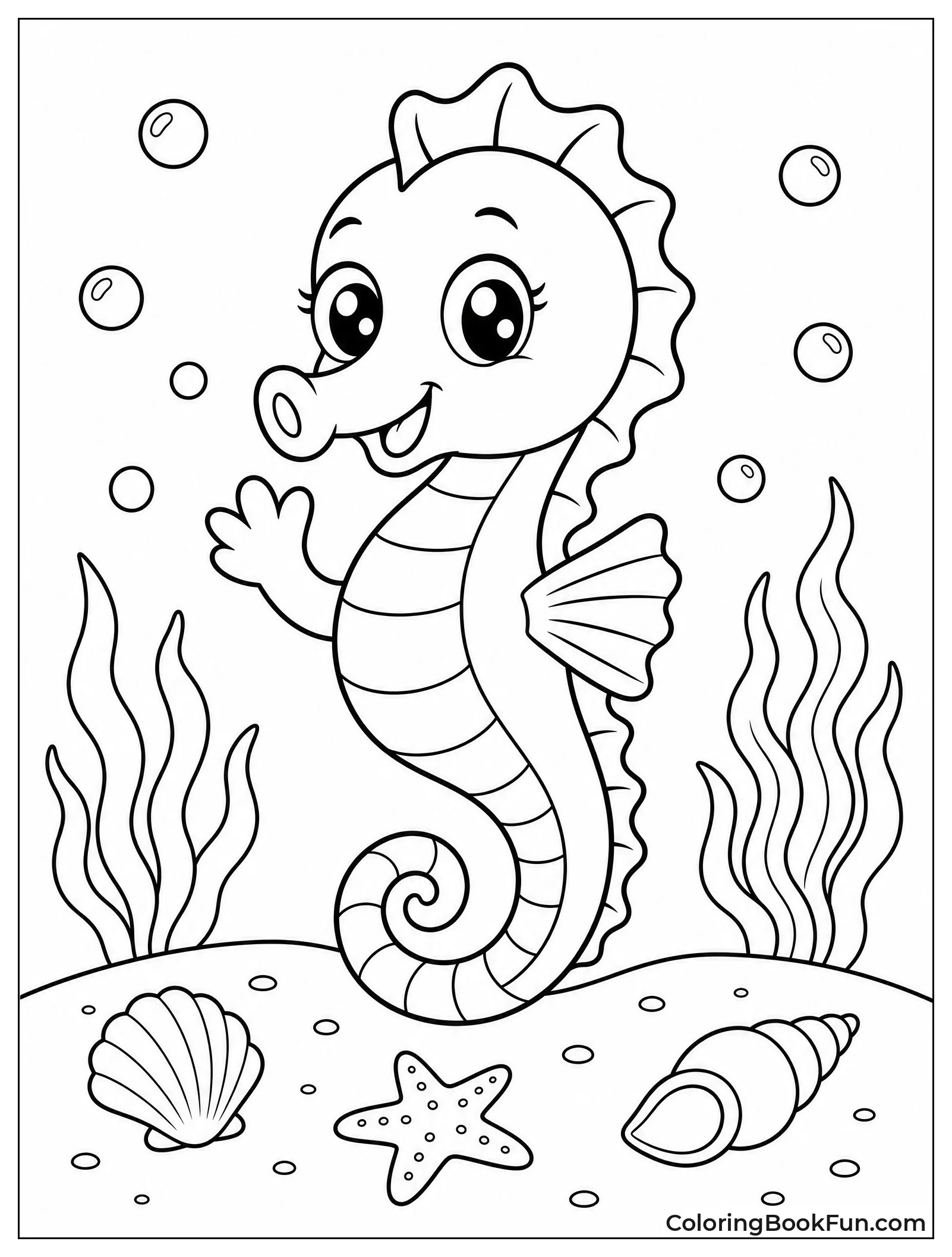 Cartoon Seahorse Waving Hello