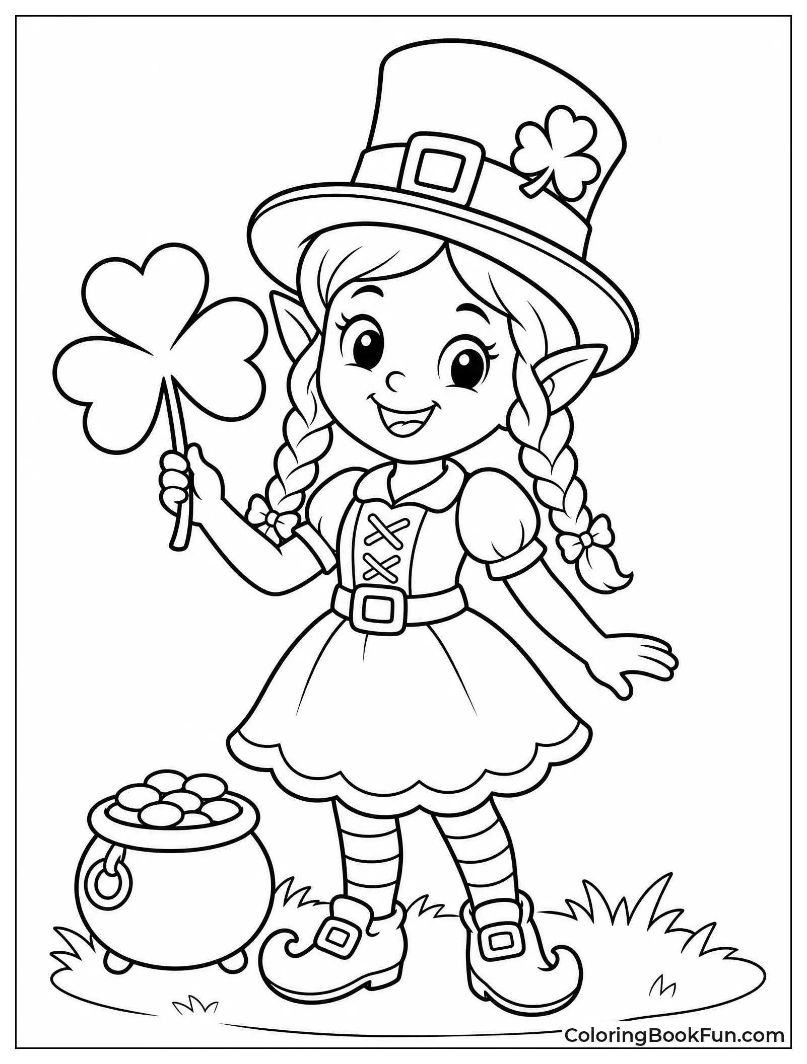 Girl Leprechaun Holding Big Shamrock