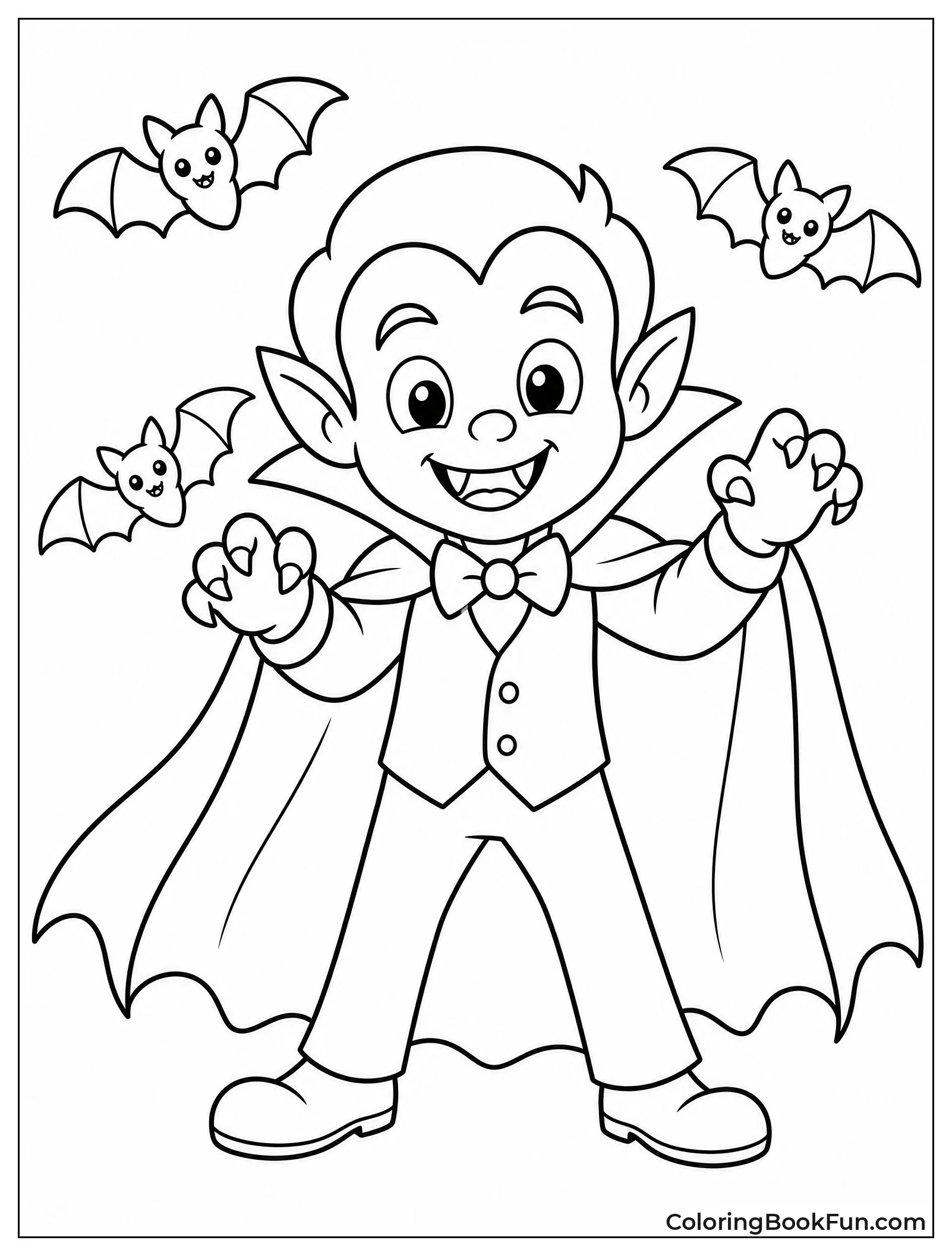 Cute Vampire with Cape and Bats