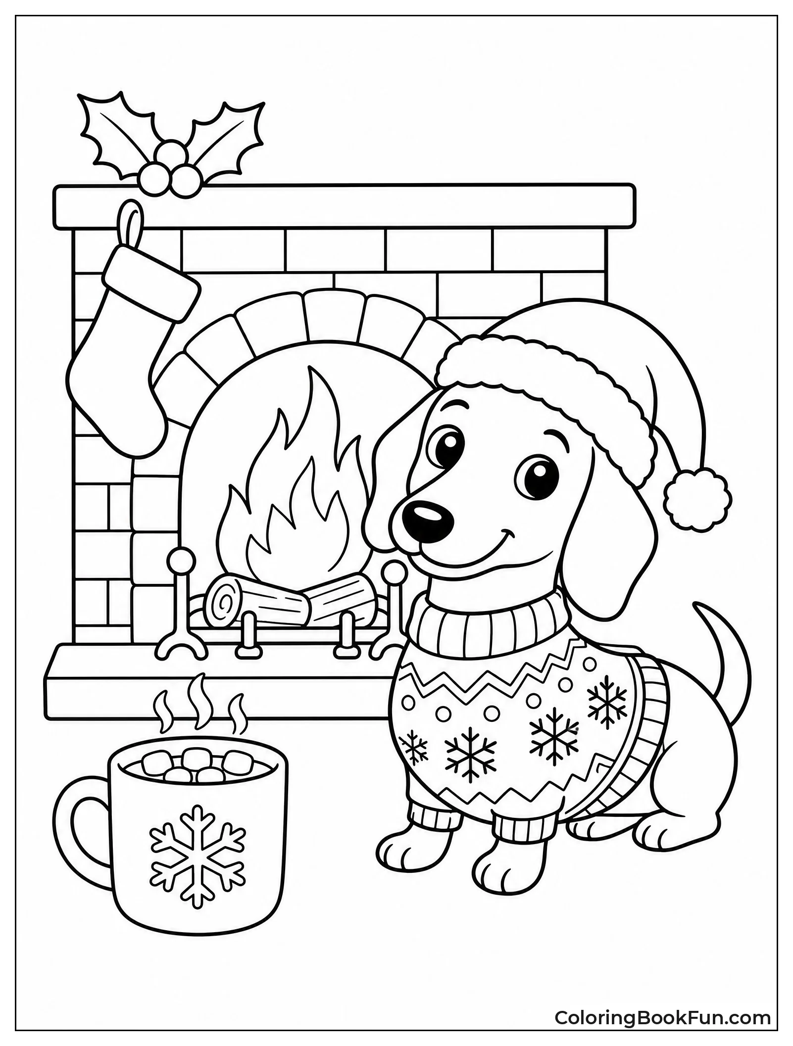 Dachshund by Fireplace