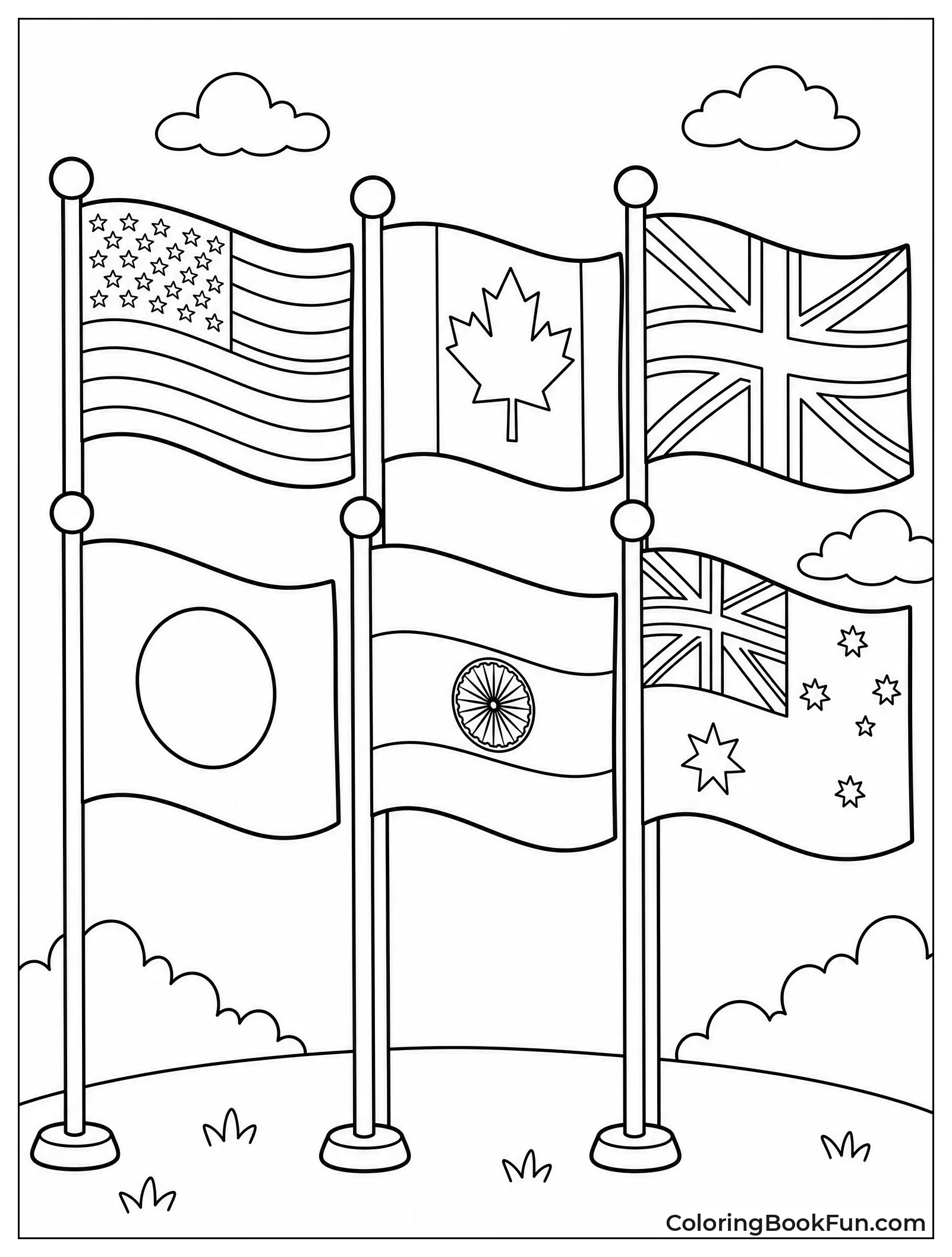 Many Country Flags Waving Together