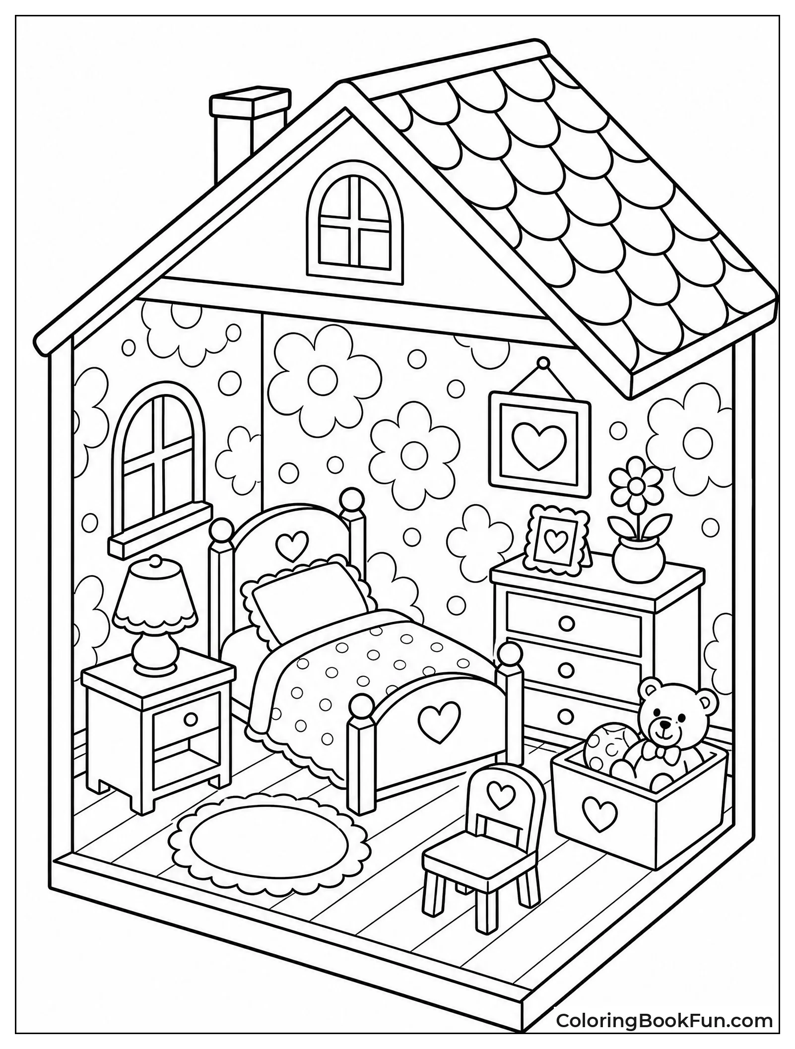 Miniature Bedroom Inside a Dollhouse