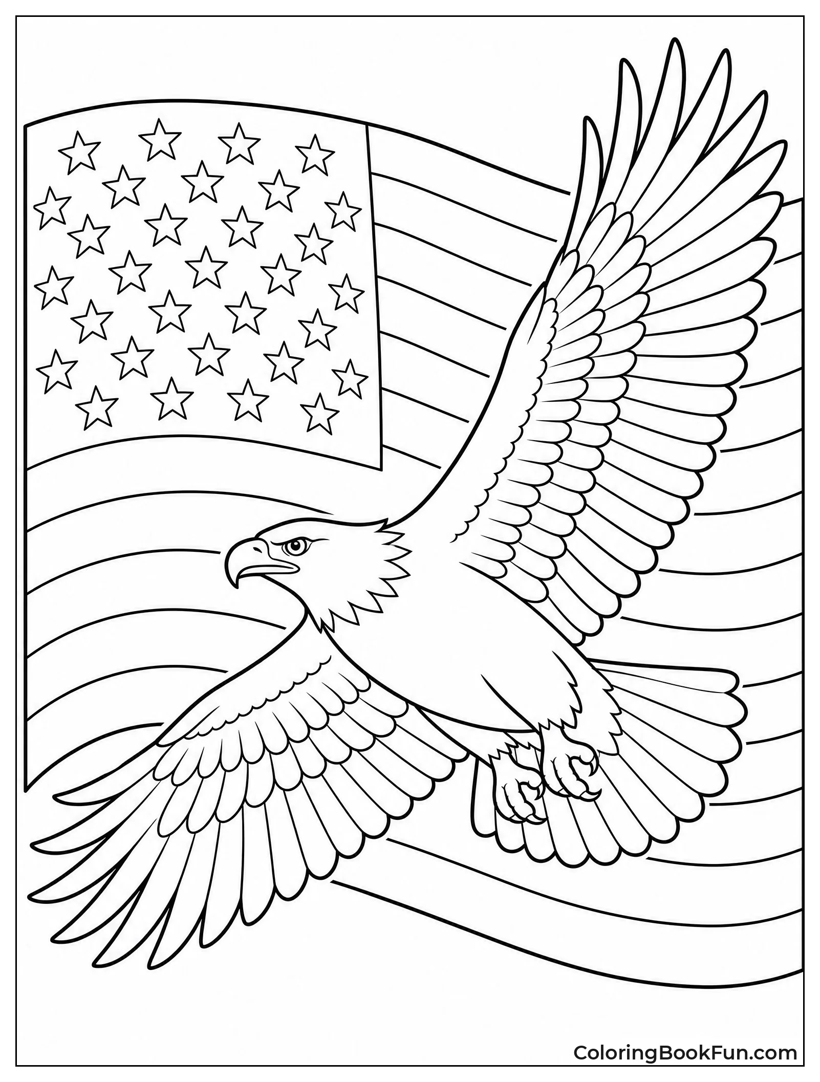 Eagle Flying over Flag