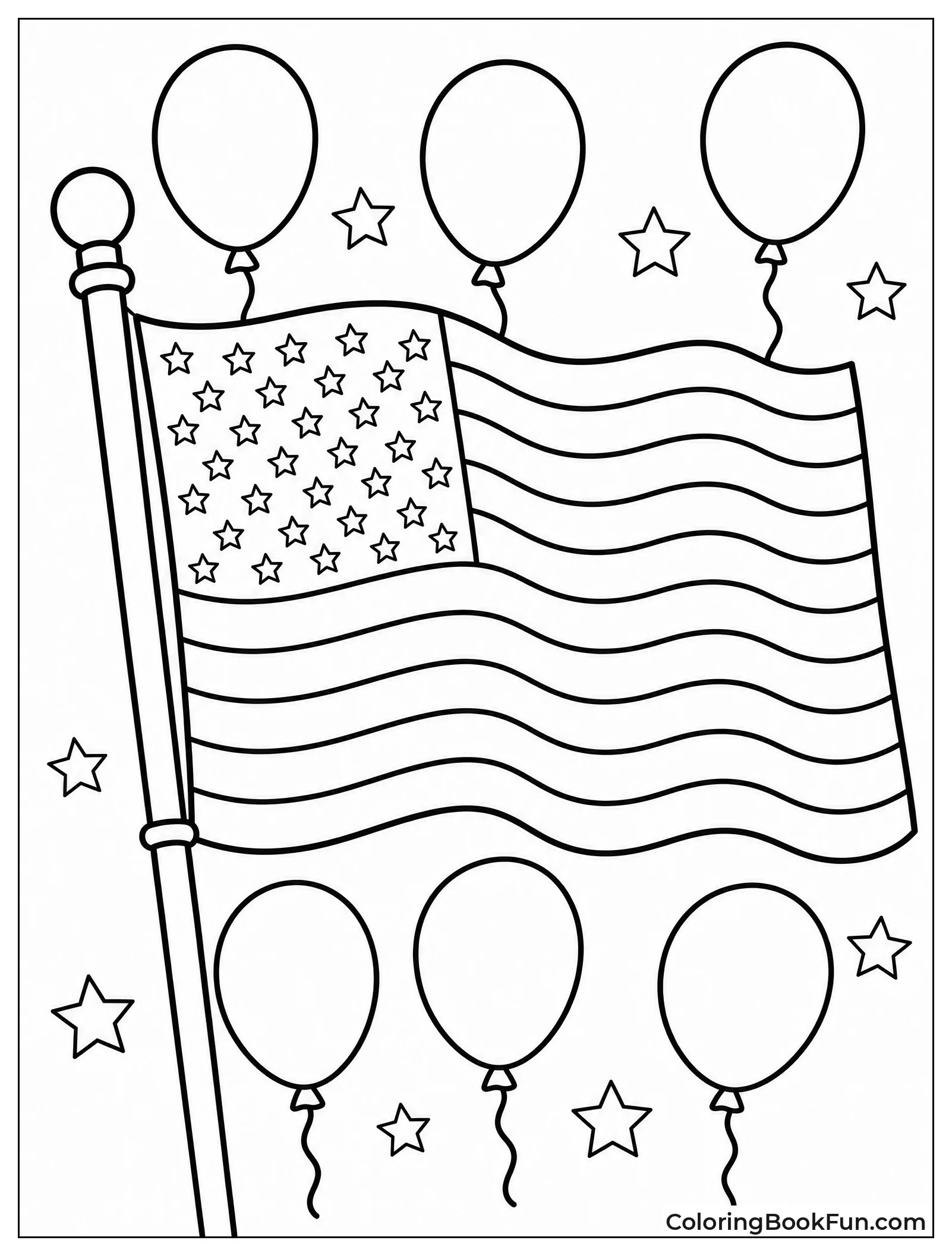 American Flag with Colorful Balloons