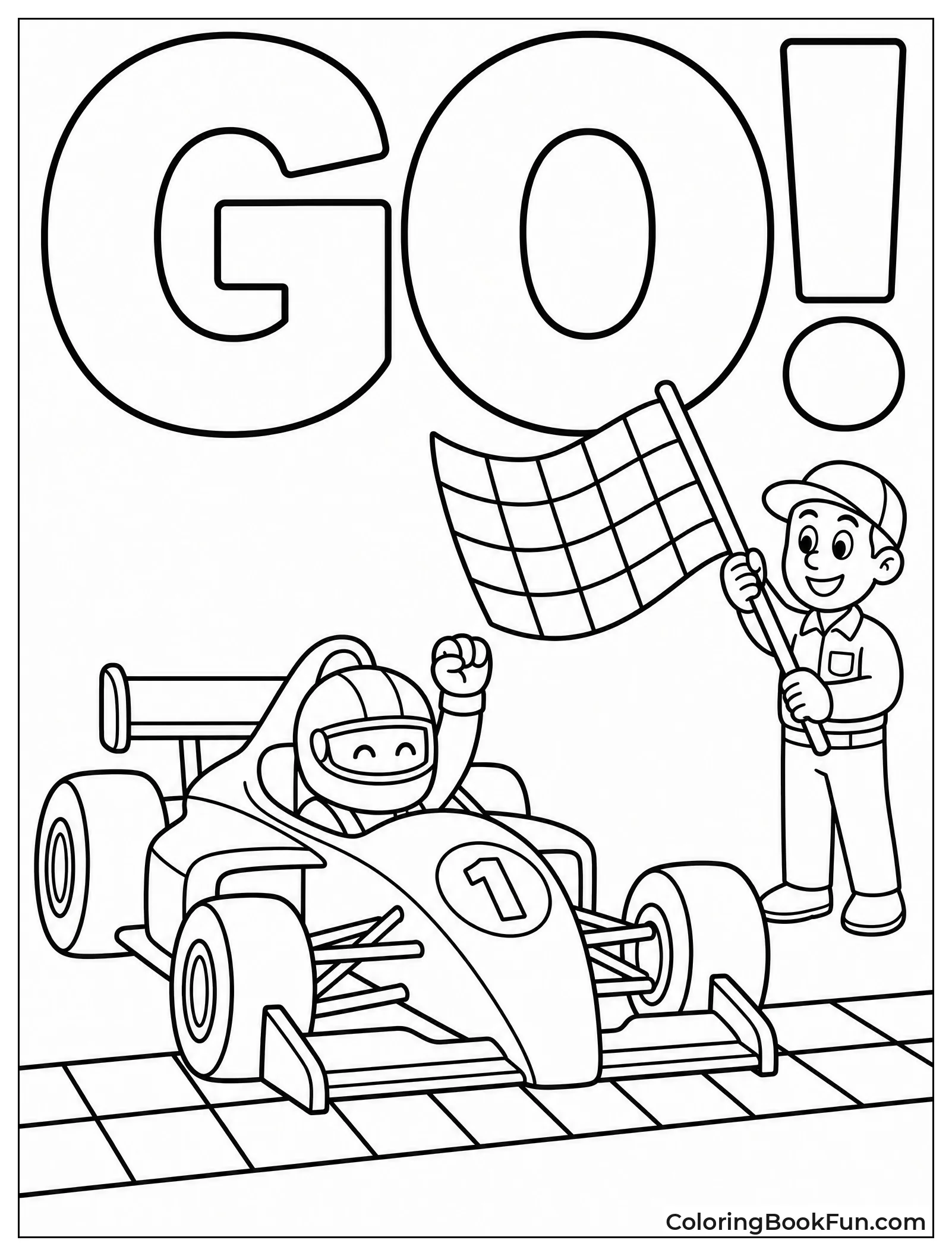 Race Car Crossing Checkered Finish Line