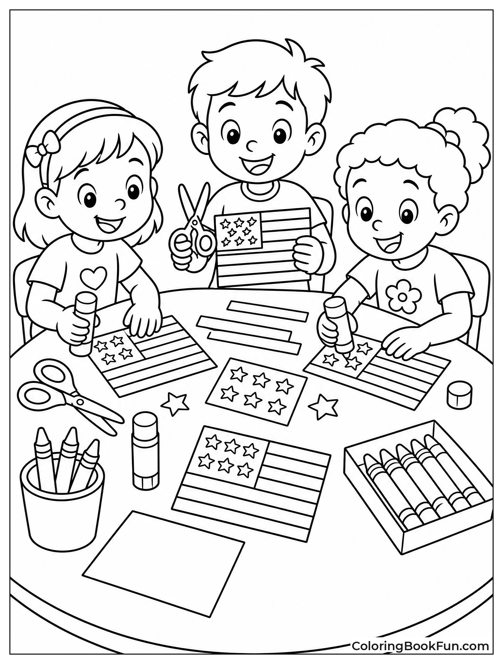 Kids Crafting Paper American Flags