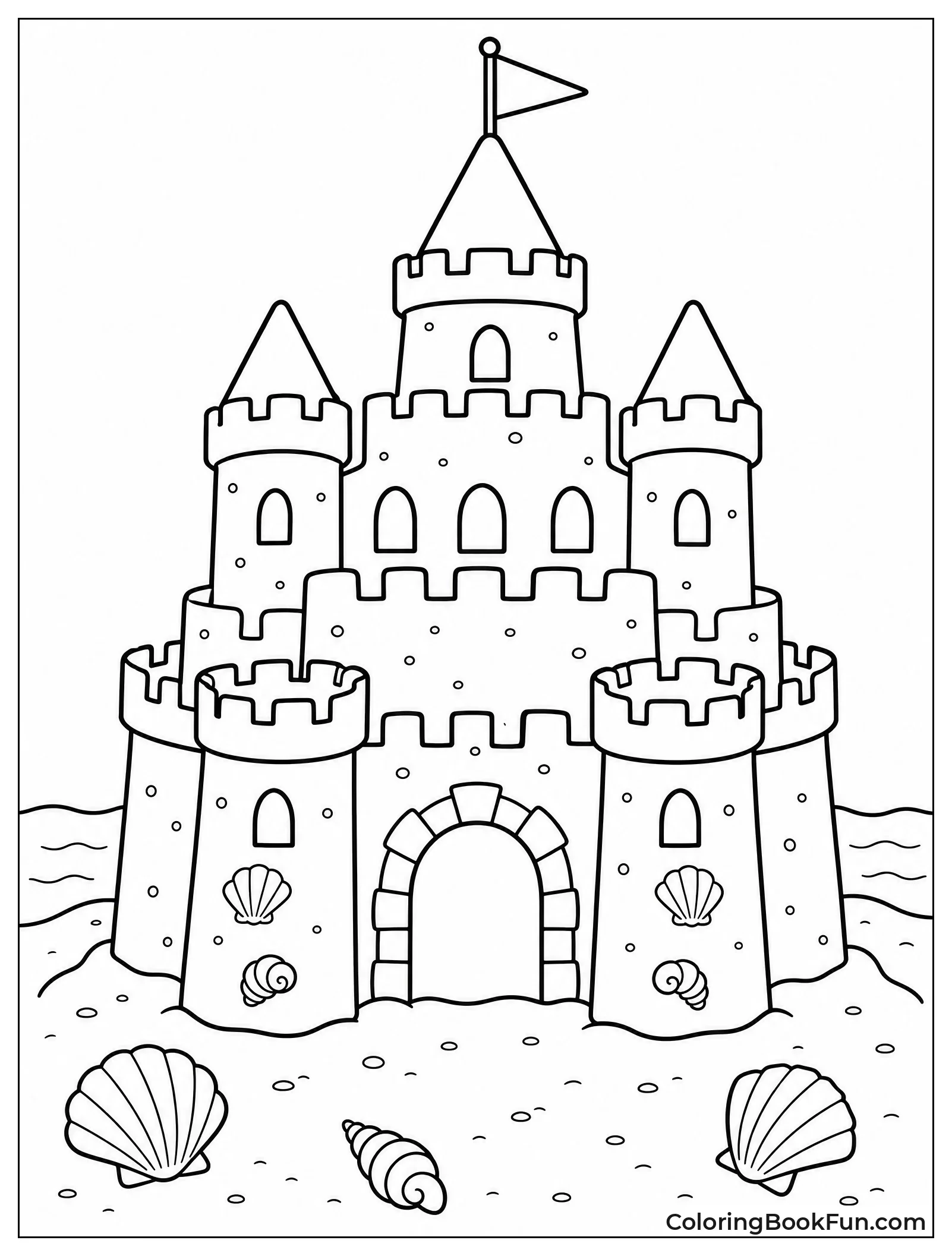 Sandcastle with Flag on Beach