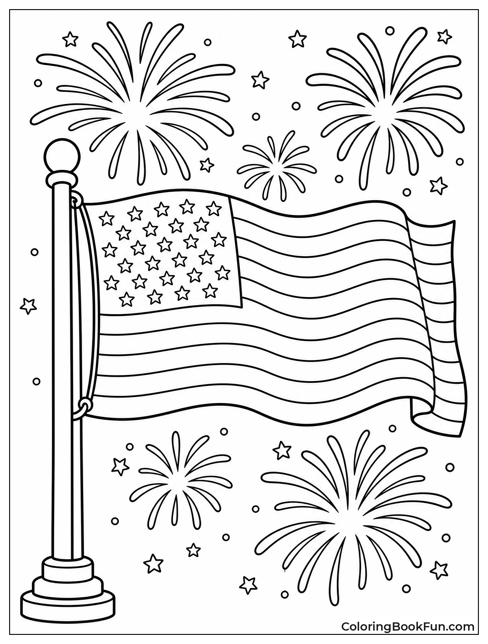 Flag with Fireworks in Sky